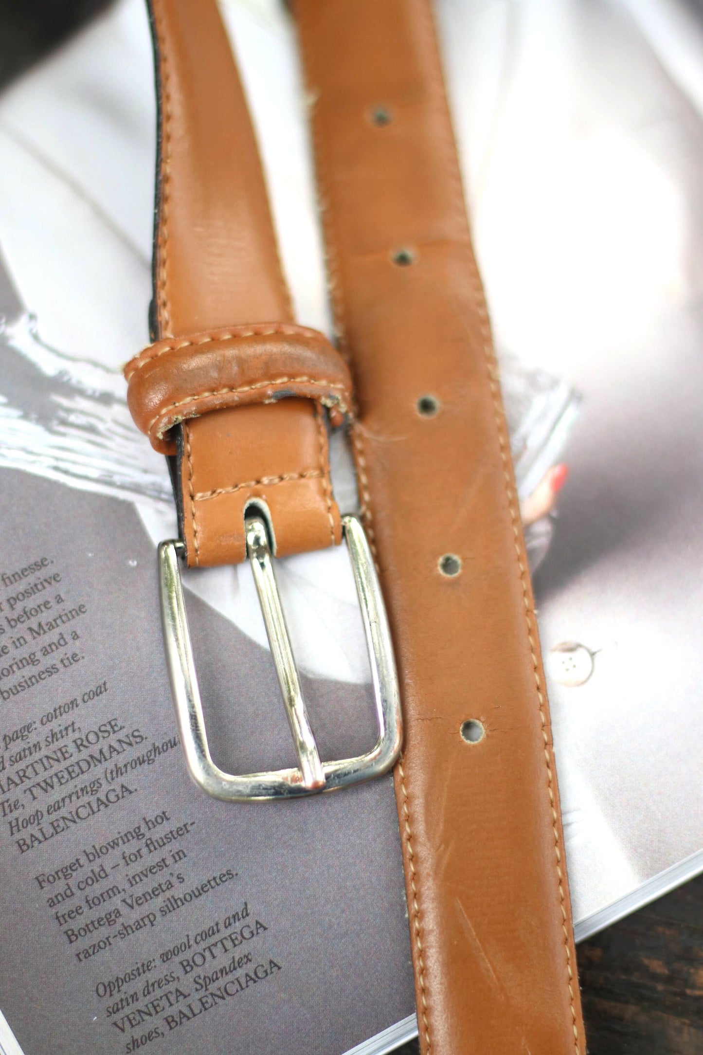 90s Minimalist brown leather belt| Vintage classic capsule wardrobe belt with silver colored buckle