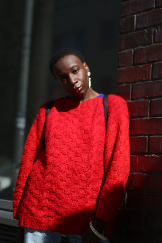 Handmade red sweater | Vintage long sleeved red knit | Minimalist winter jumper