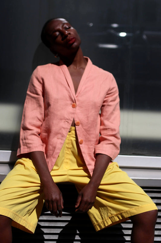 Vintage Minimalist Summer top| 90s linen peach top