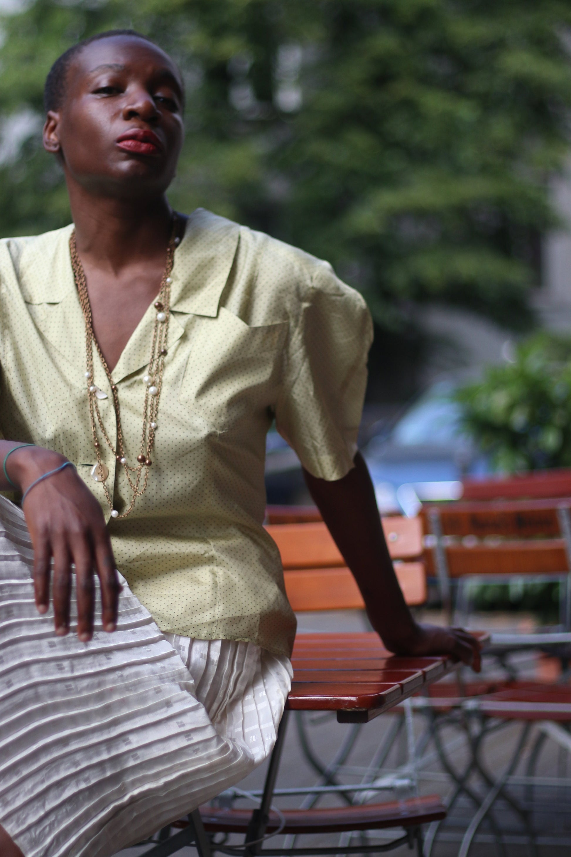 Bernd Berger Silk Polka dotted Blouse | Vintage minimalist cream Short sleeved classic silk shirt
