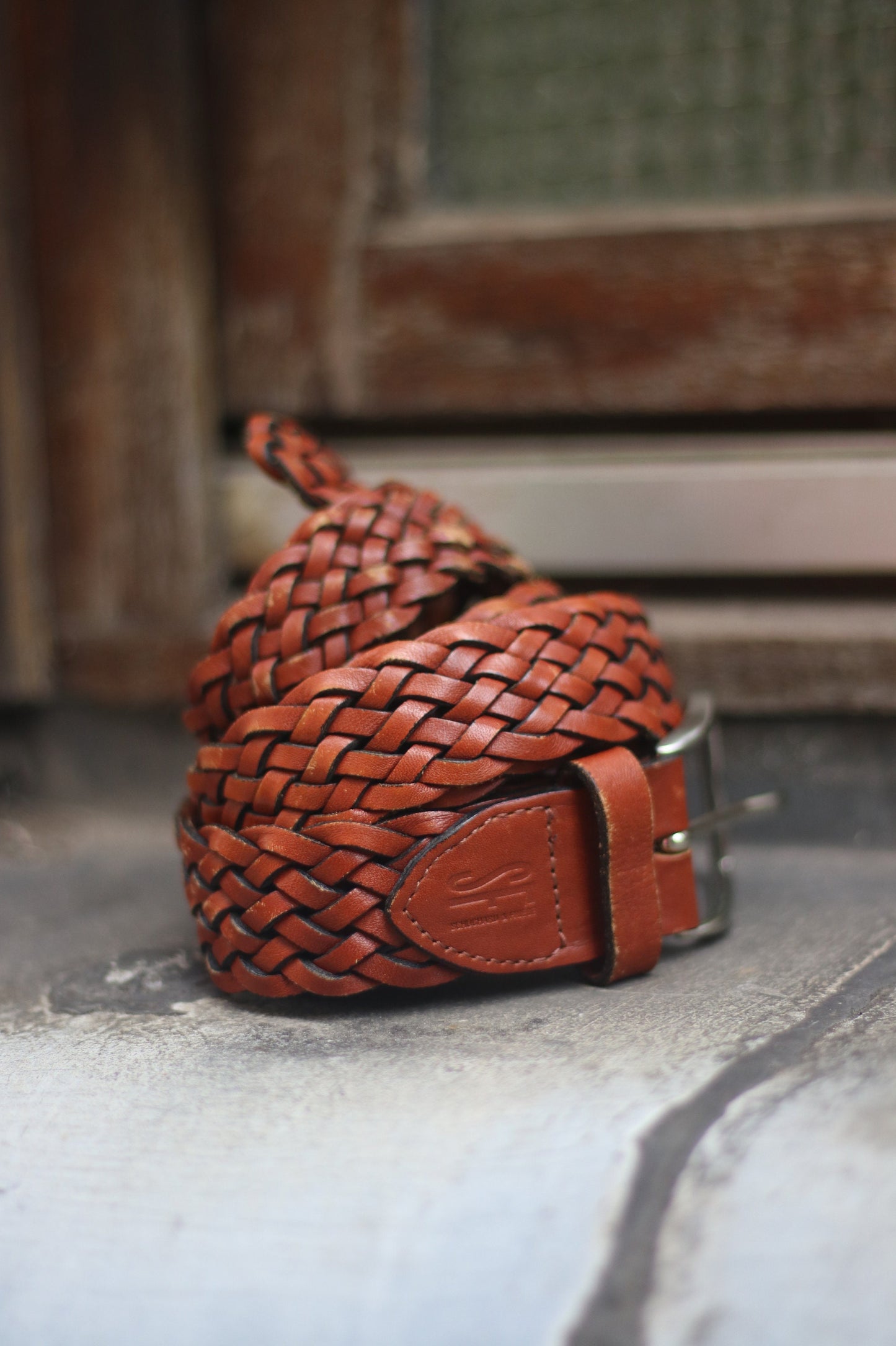 90s Brown Woven Leather Belt | Vintage Bohemian Designer belt | Minimalist capsule collection belt| Schuchard & friese belt