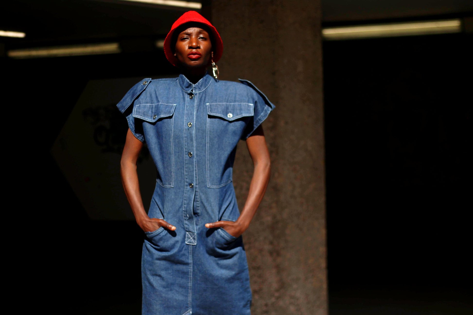 90s denim dress| Vintage military-inspired blue denim dress| Minimalist avantgarde streetstyle hero jeans dress.