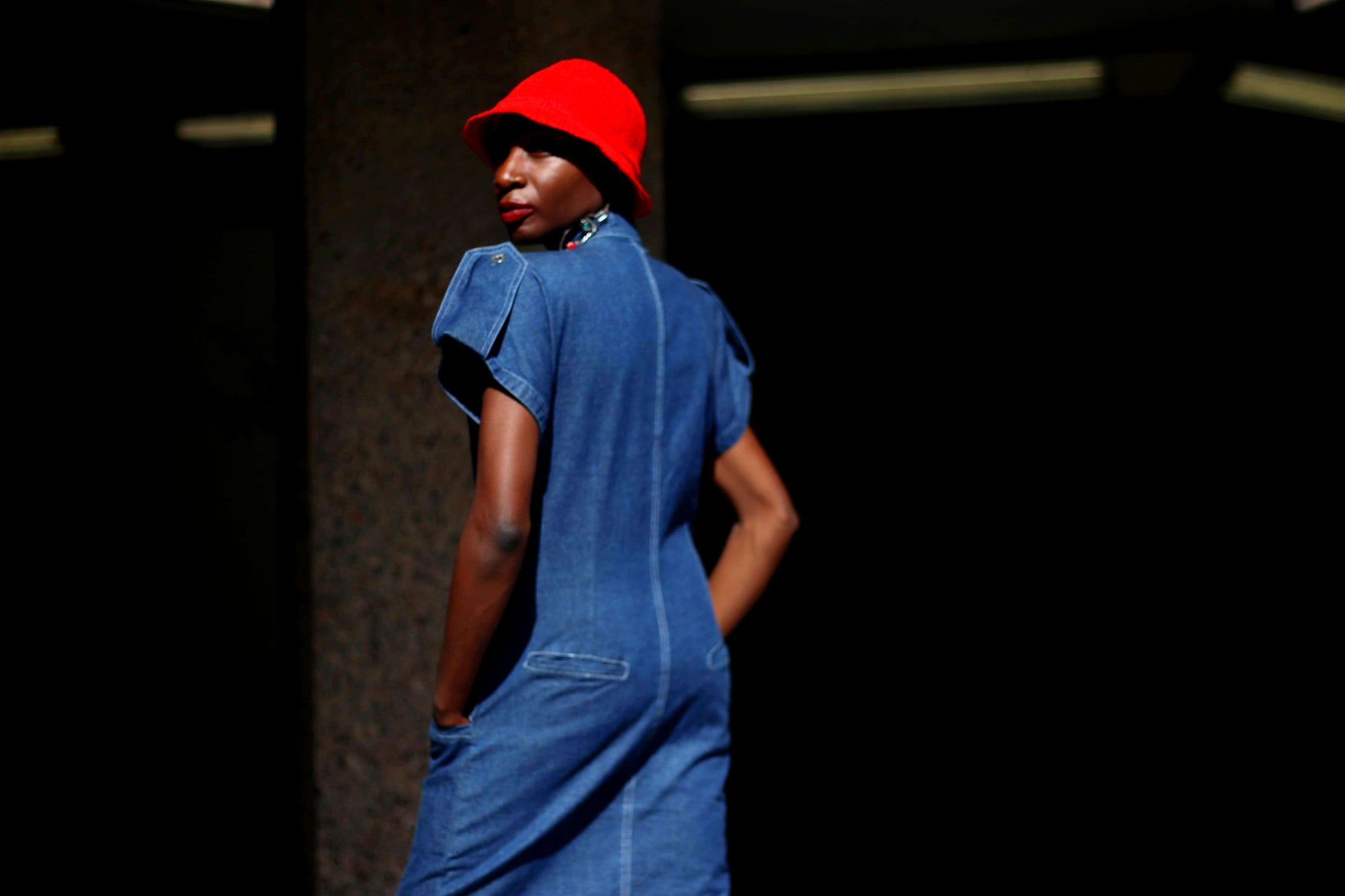 90s denim dress| Vintage military-inspired blue denim dress| Minimalist avantgarde streetstyle hero jeans dress.