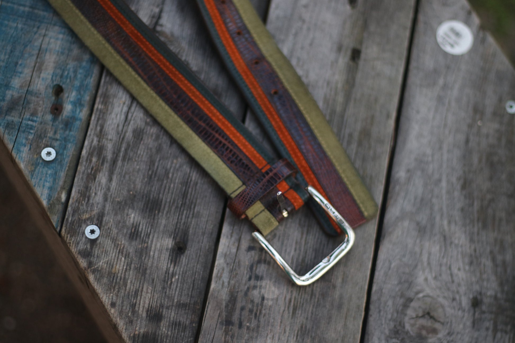 90s Etro Leather Belt | Vintage striped designer belt| Maximalist green and brown belt