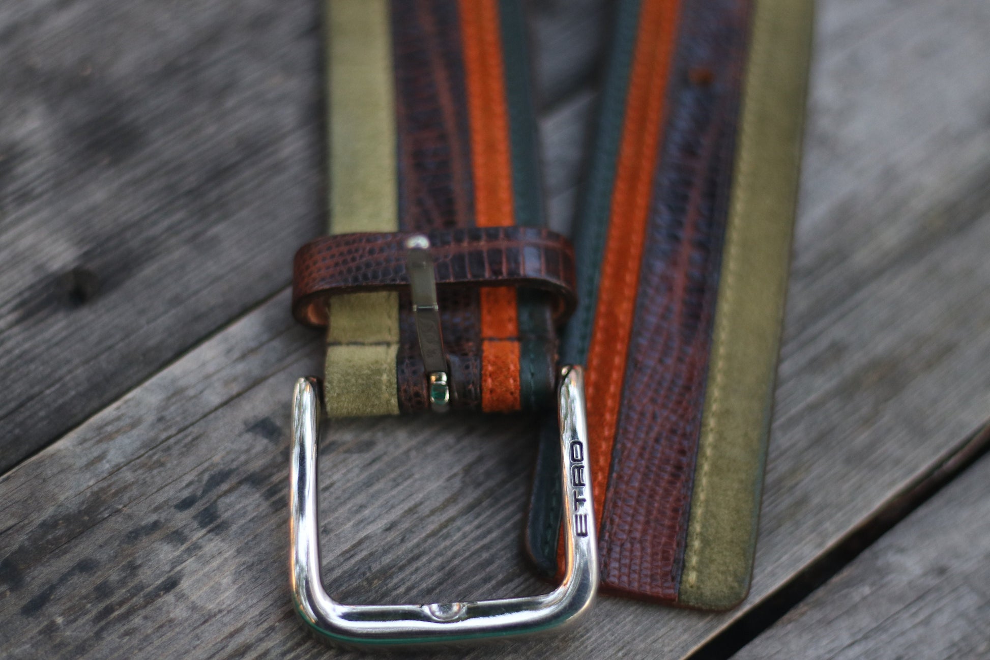 90s Etro Leather Belt | Vintage striped designer belt| Maximalist green and brown belt