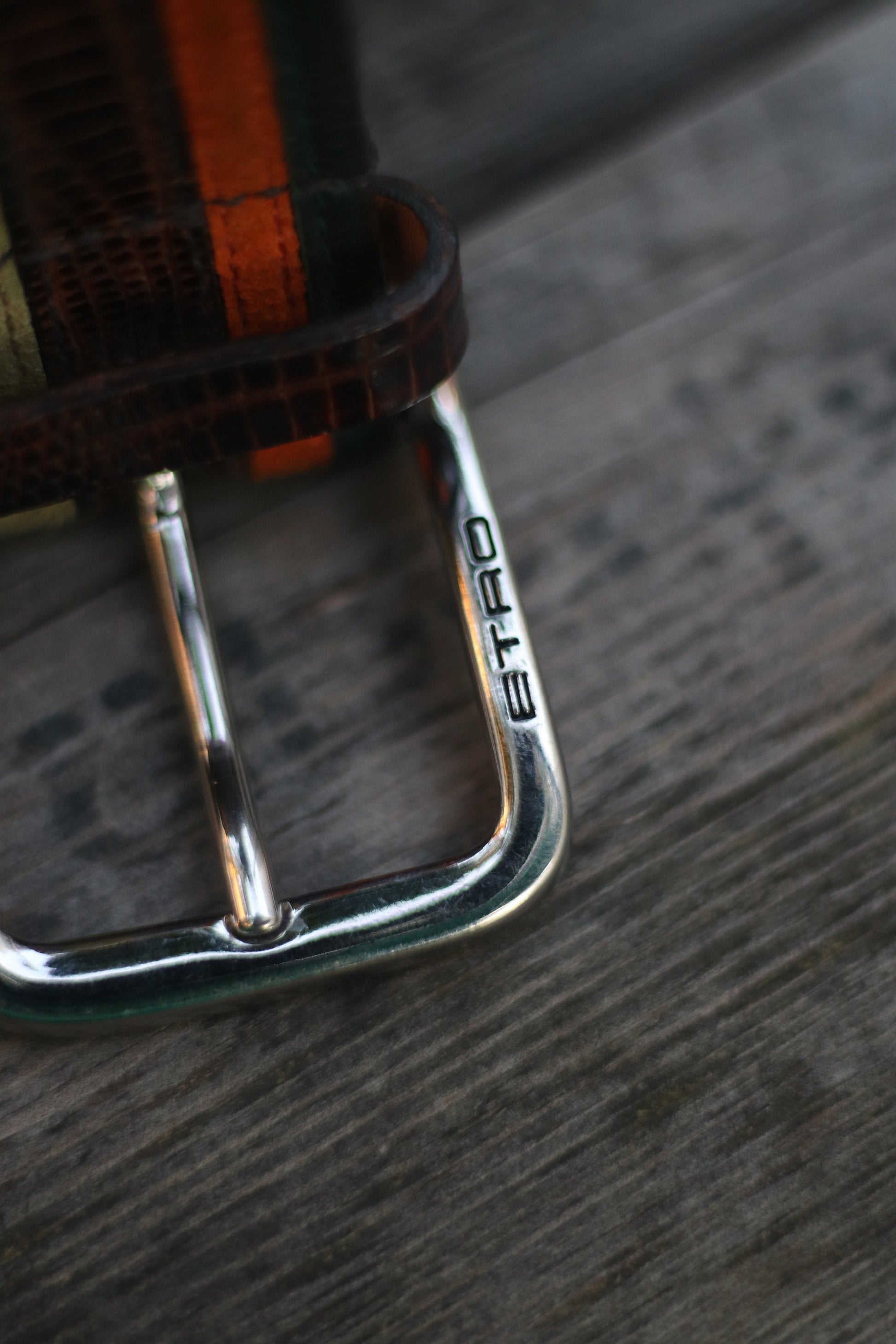 90s Etro Leather Belt | Vintage striped designer belt| Maximalist green and brown belt