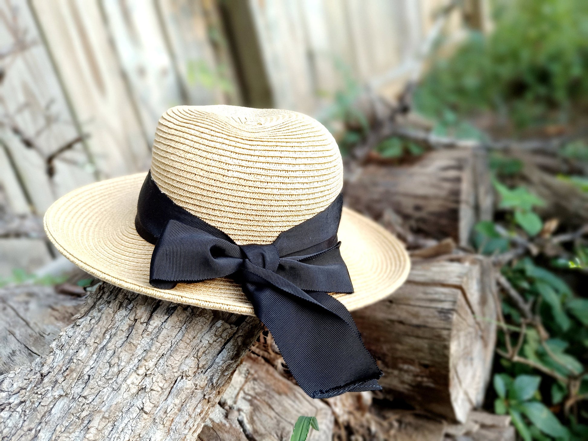 70s Scala Straw Hat|Vintage Summer hat with black bow| Cottage core chic minimalist ladylike hat