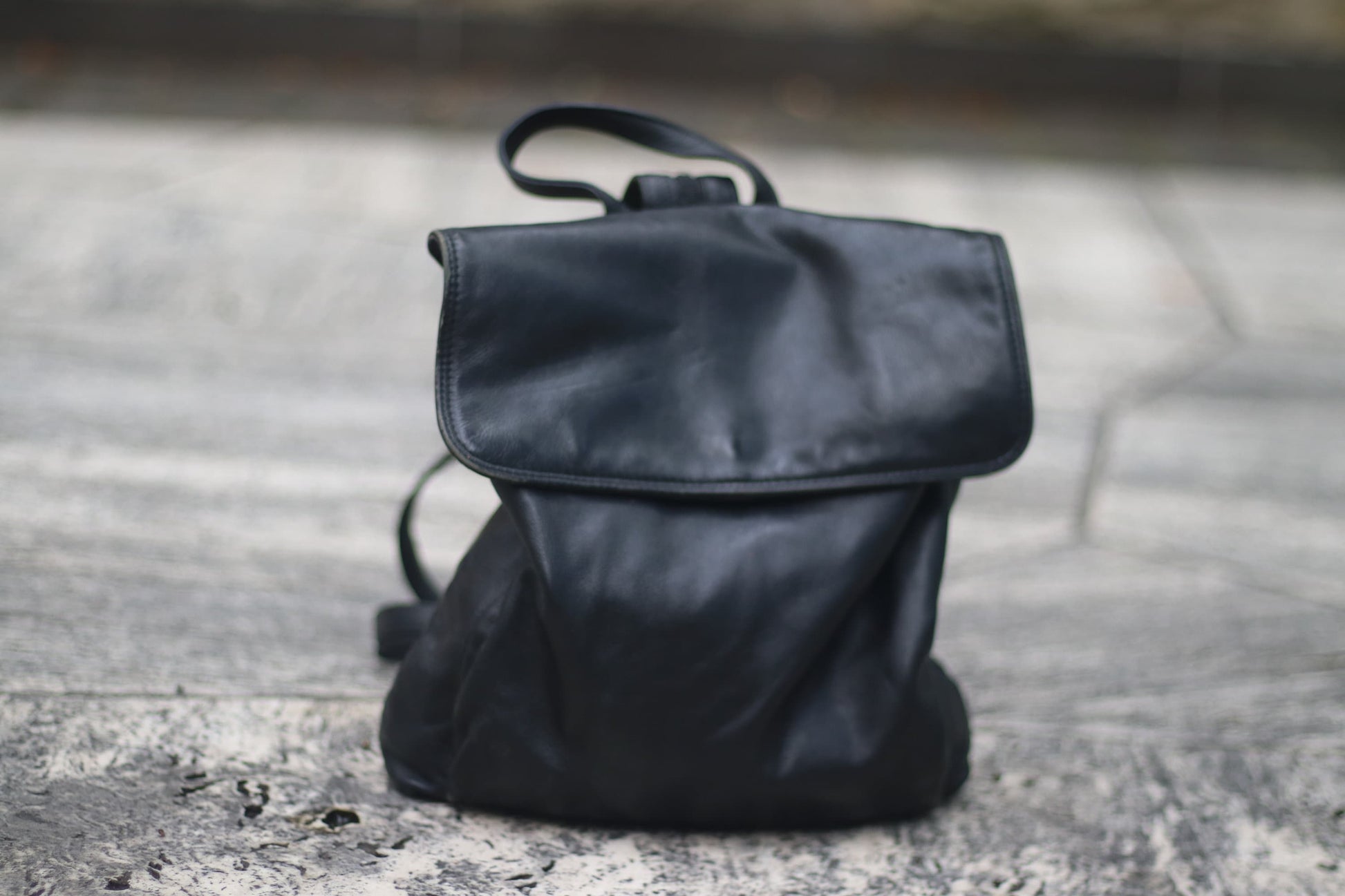 y2k leather backpack | Vintage black compact off duty bag| Purist minimalist backpack bag