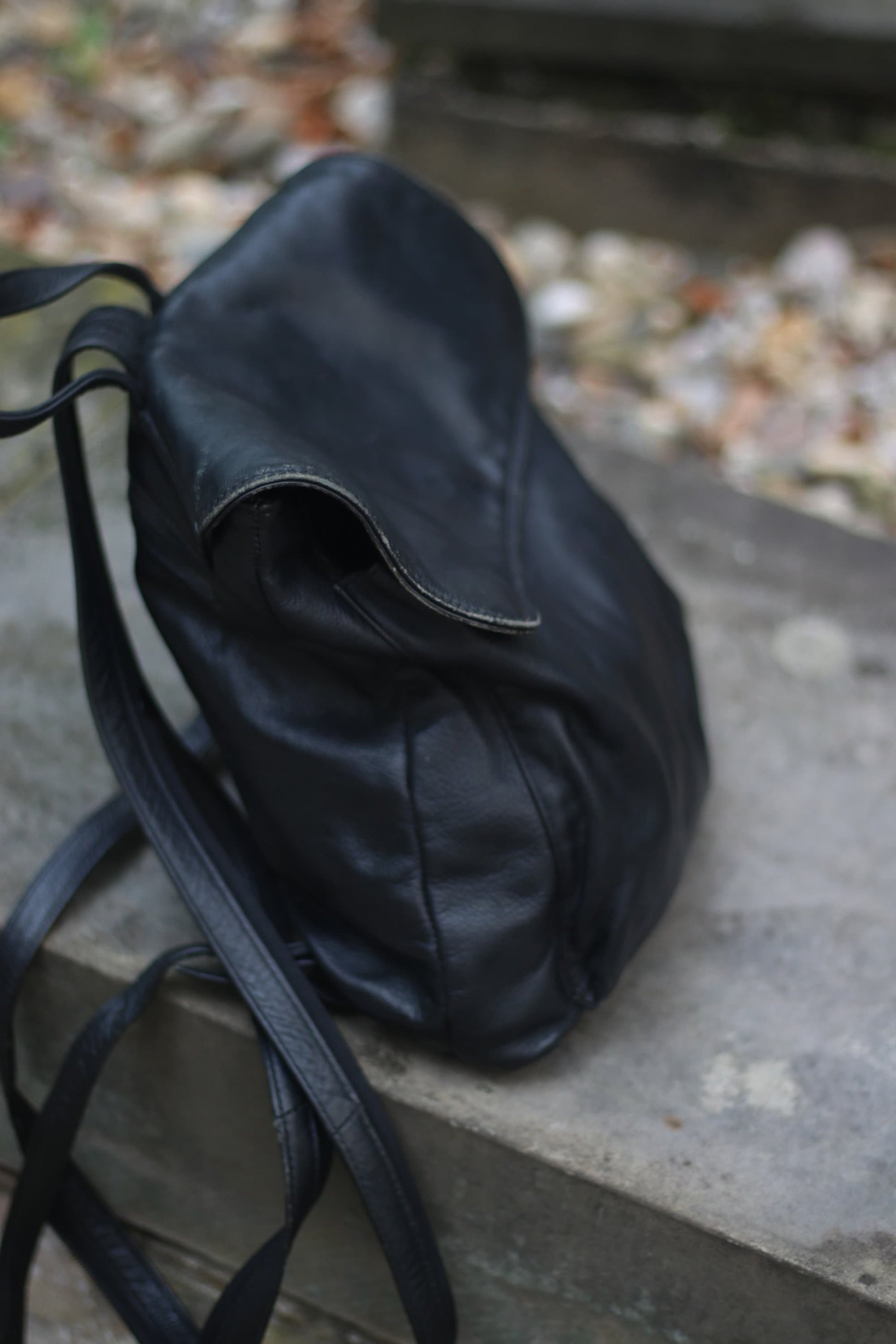 y2k leather backpack | Vintage black compact off duty bag| Purist minimalist backpack bag