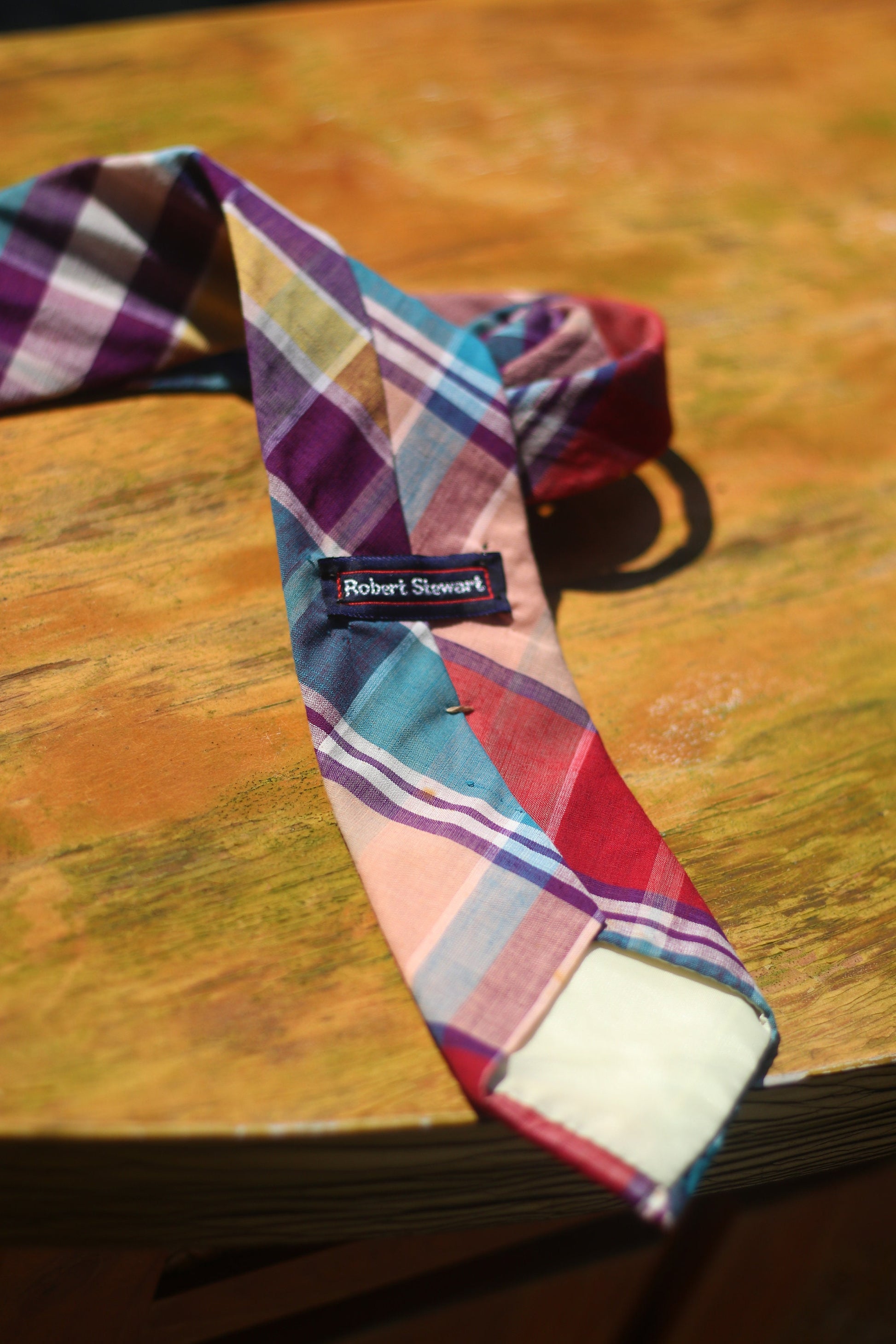 Robert Stewart Plaid Cotton Tie | Vintage checkered necktie| Unisex Suiting up accessory | y2k Men's Designer Maximalist red and cream tie