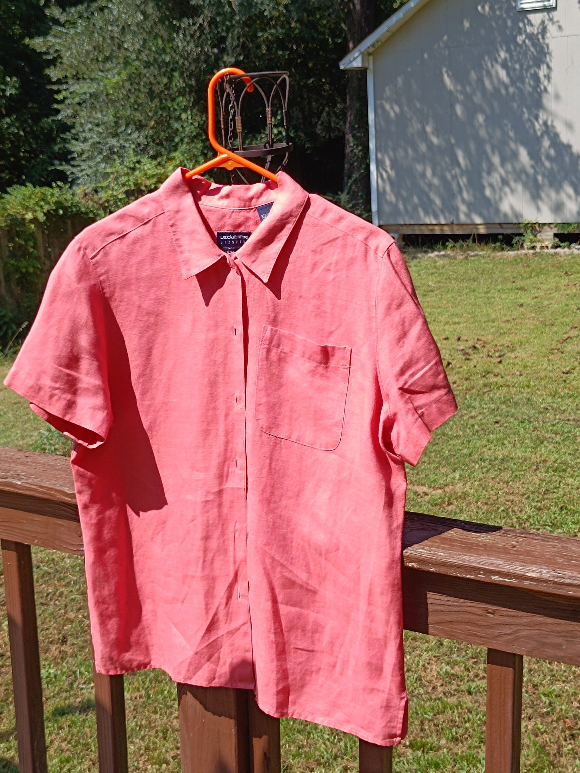 90s Liz Claiborne Linen Blouse| Pastel Pink Blouse| Minimalist Lightweight Summer Shirt