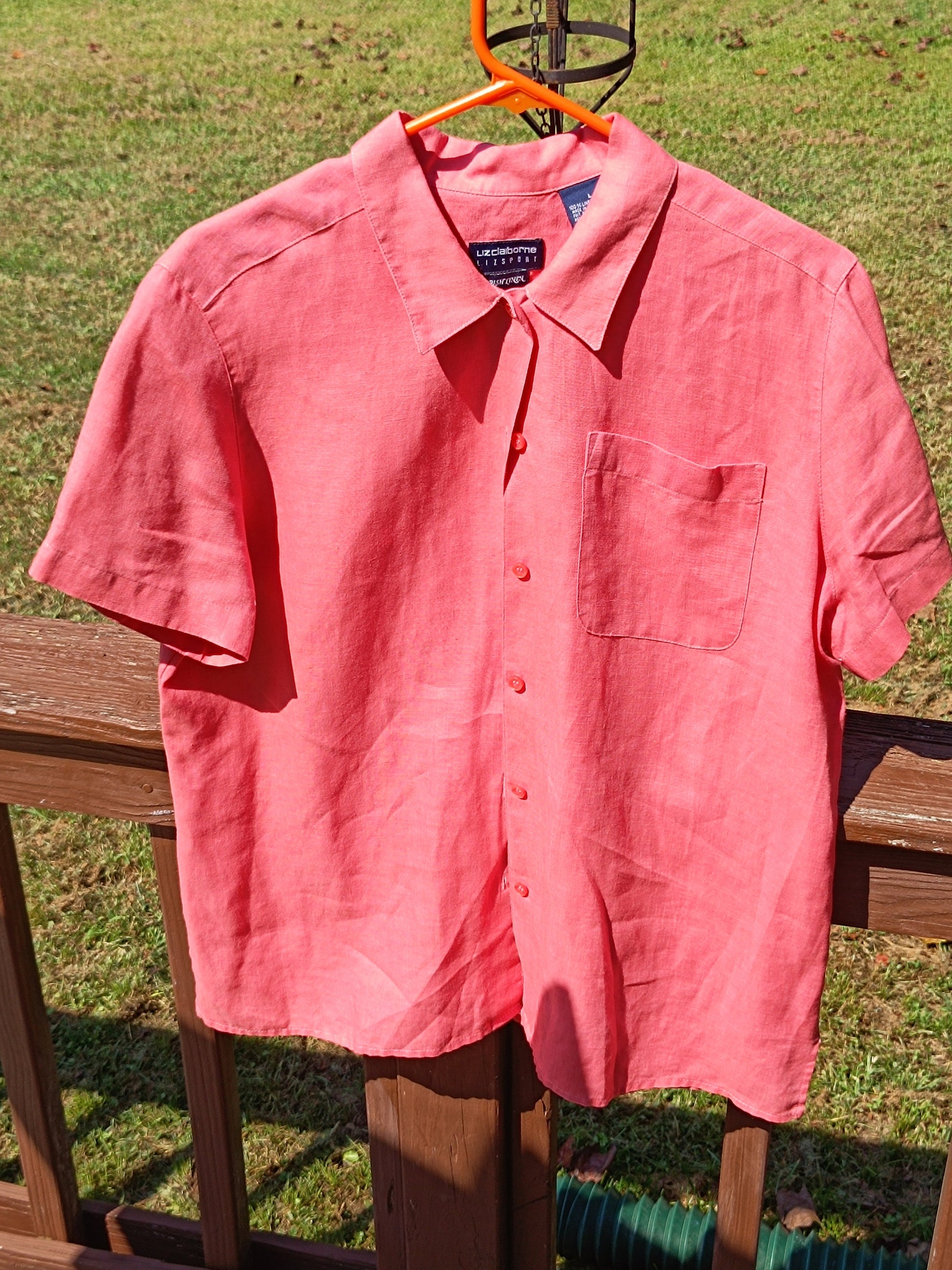 90s Liz Claiborne Linen Blouse| Pastel Pink Blouse| Minimalist Lightweight Summer Shirt