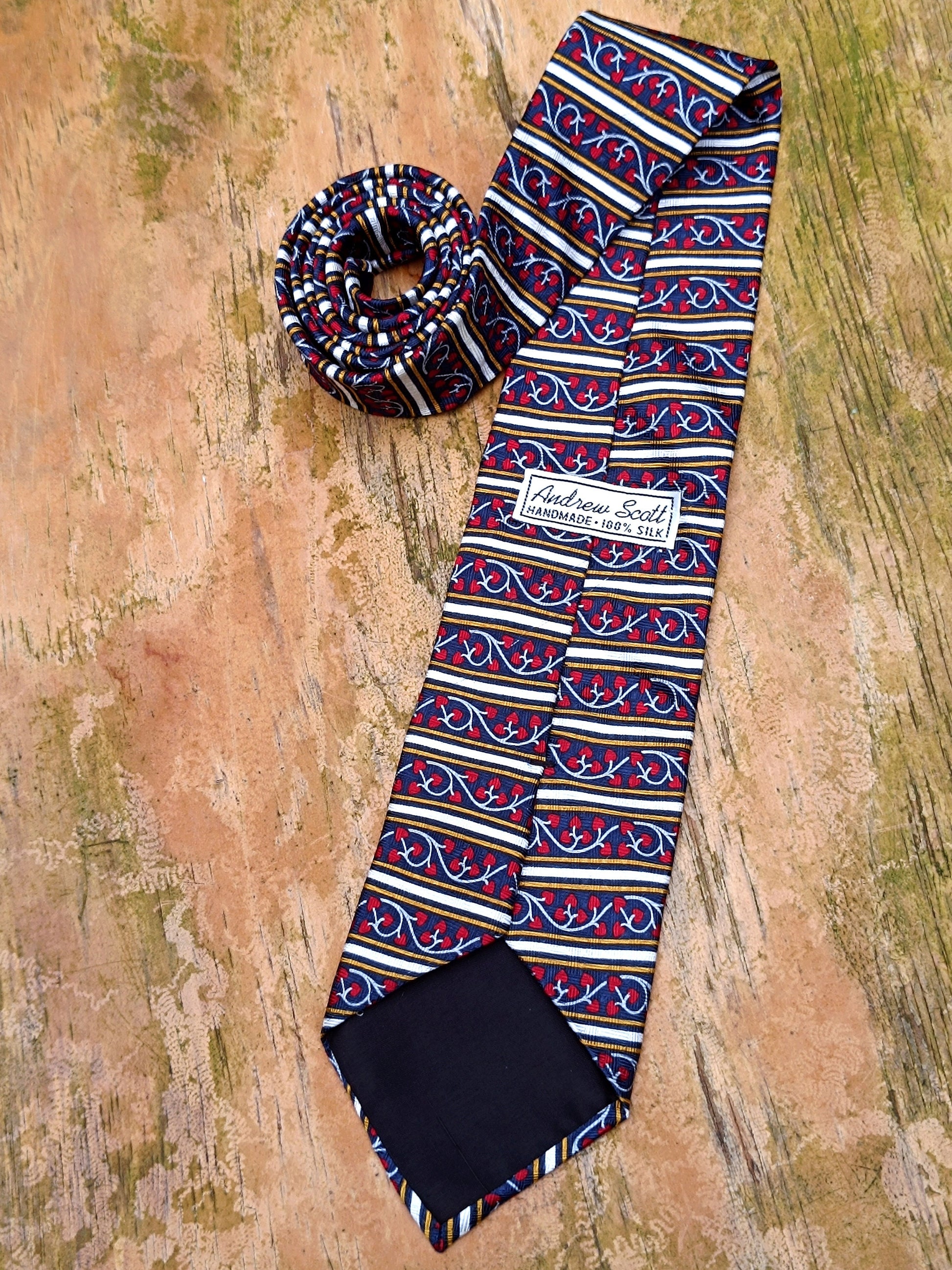 Andrew Scott Silk Tie | Vintage heart print necktie| Unisex Suiting up accessory | Men's Designer Maximalist red tie