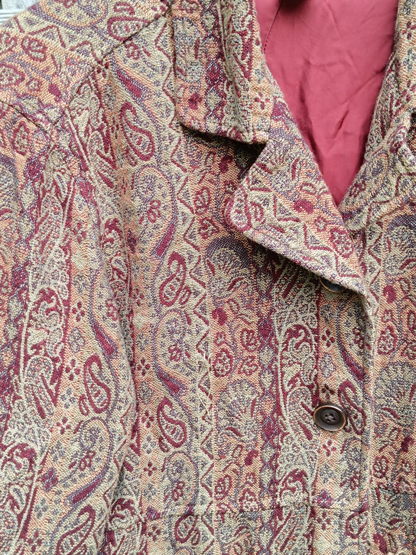 Vintage Paisley Print Dress| 90s J.Jill Autumn Brown buttoned down dress with pockets| Ethno Chic long sleeved dress
