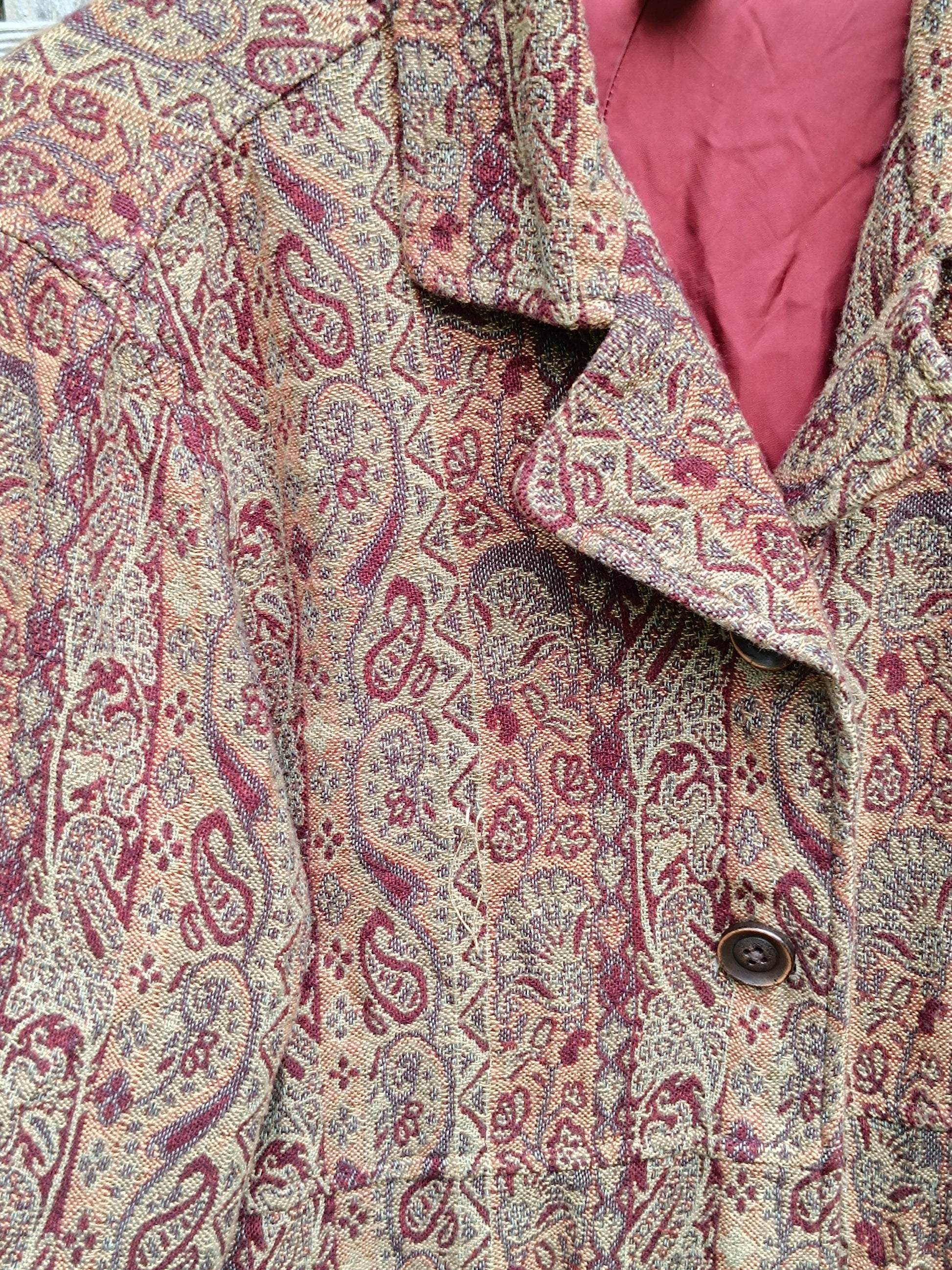 Vintage Paisley Print Dress| 90s J.Jill Autumn Brown buttoned down dress with pockets| Ethno Chic long sleeved dress
