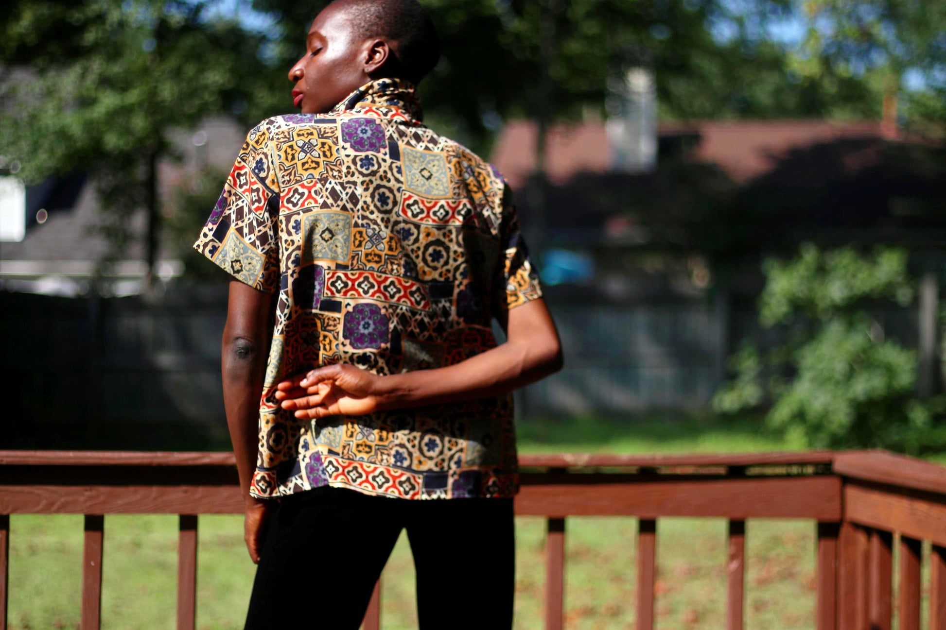 Notations Abstract Print Brown Blouse| 80s Vintage ethnic print shirt| Maximalist buttoned down print design