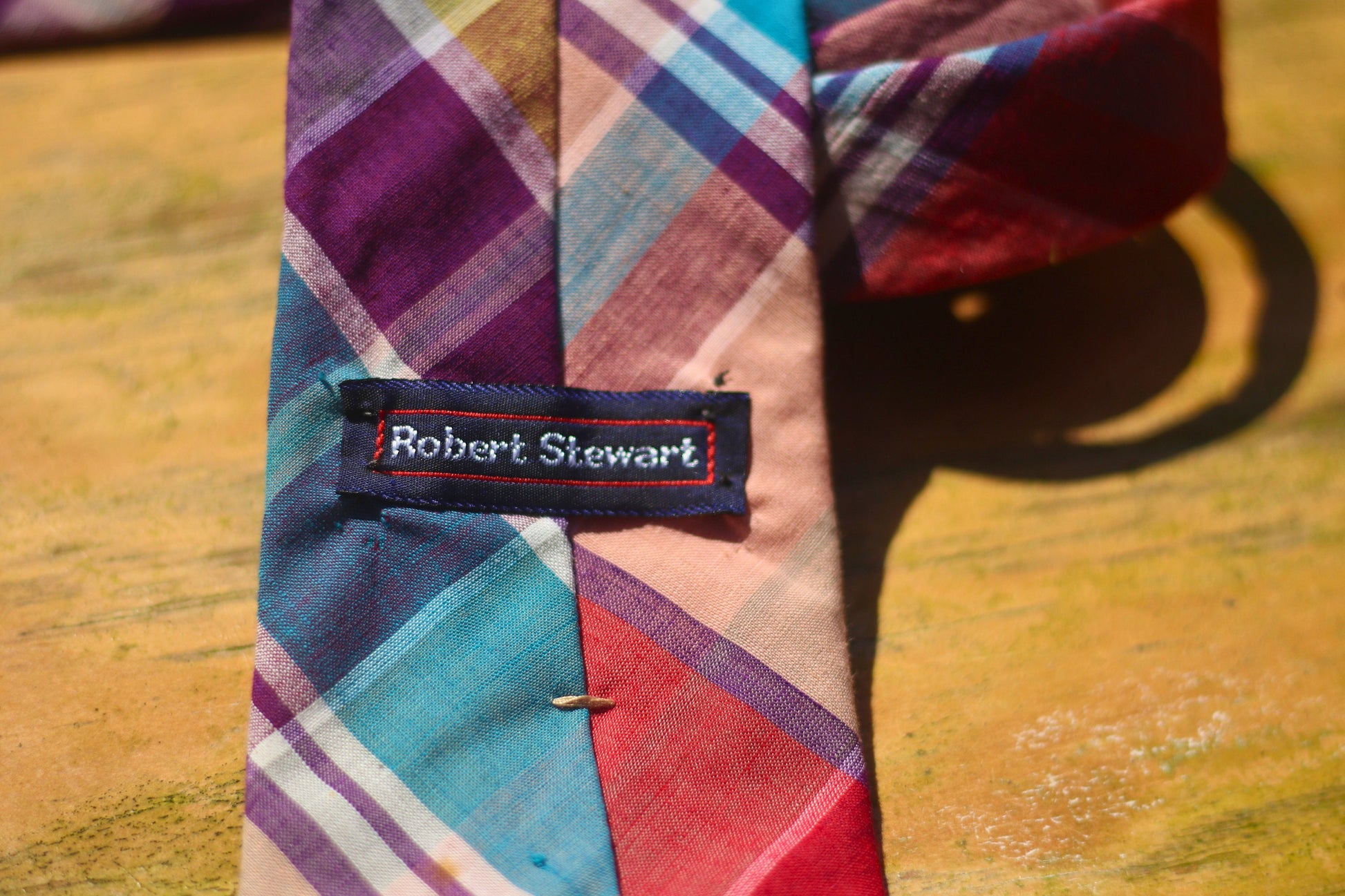Robert Stewart Plaid Cotton Tie | Vintage checkered necktie| Unisex Suiting up accessory | y2k Men's Designer Maximalist red and cream tie
