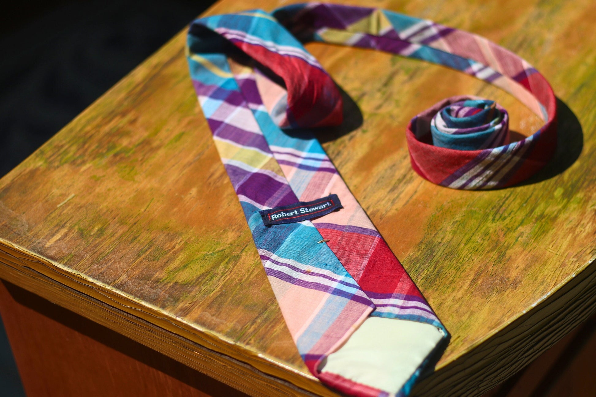 Robert Stewart Plaid Cotton Tie | Vintage checkered necktie| Unisex Suiting up accessory | y2k Men's Designer Maximalist red and cream tie