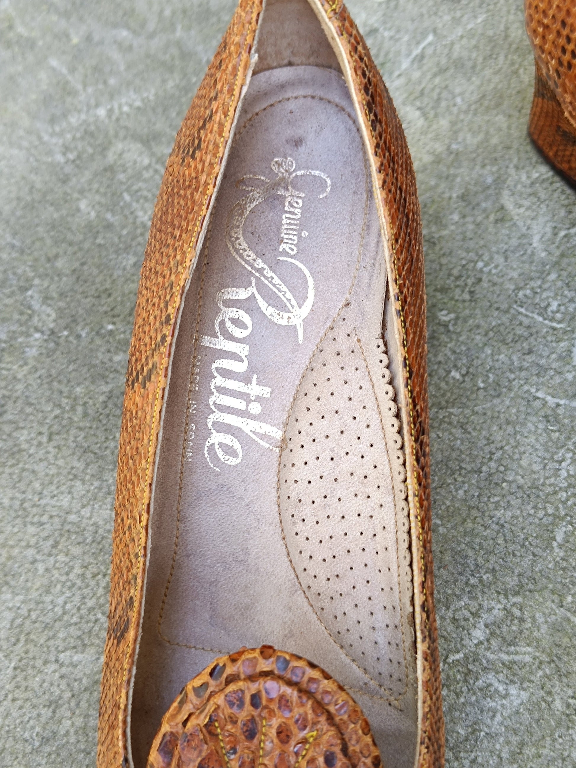 70s Brown Pumps| Vintage Genuine exotic skin print Heels| Vintage feminine glamorous pumps made in spain