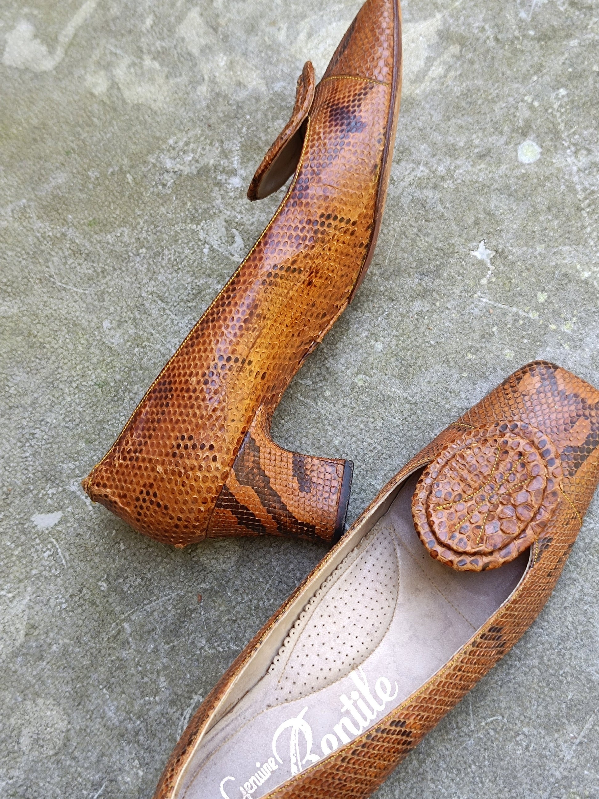 70s Brown Pumps| Vintage Genuine exotic skin print Heels| Vintage feminine glamorous pumps made in spain