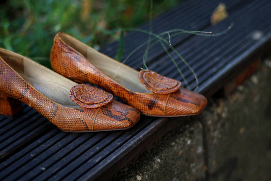 70s Brown Pumps| Vintage Genuine exotic skin print Heels| Vintage feminine glamorous pumps made in spain