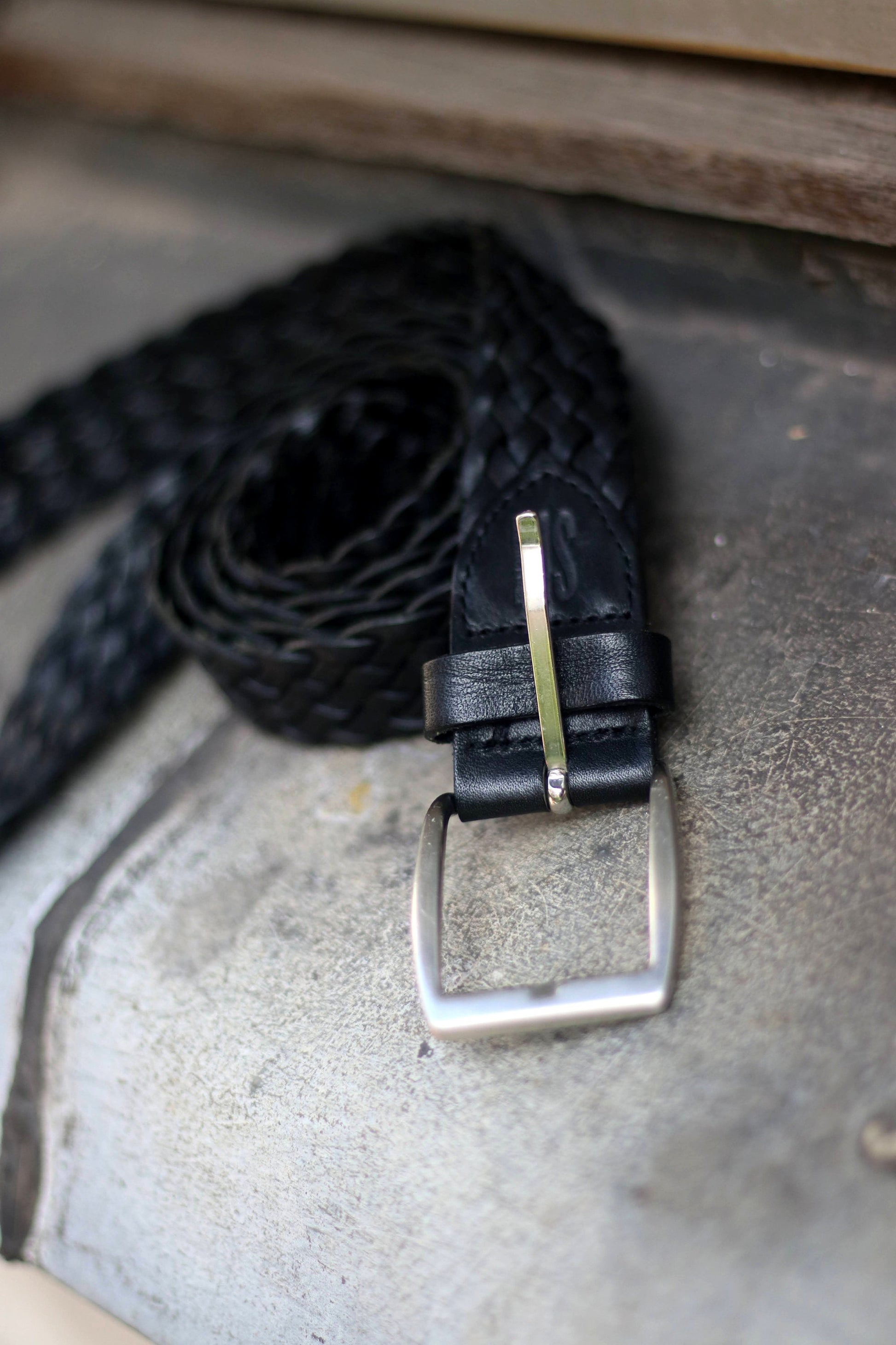 90s Black Woven Leather Belt | Vintage Bohemian Designer belt | Minimalist capsule collection belt| Schuchard & friese belt