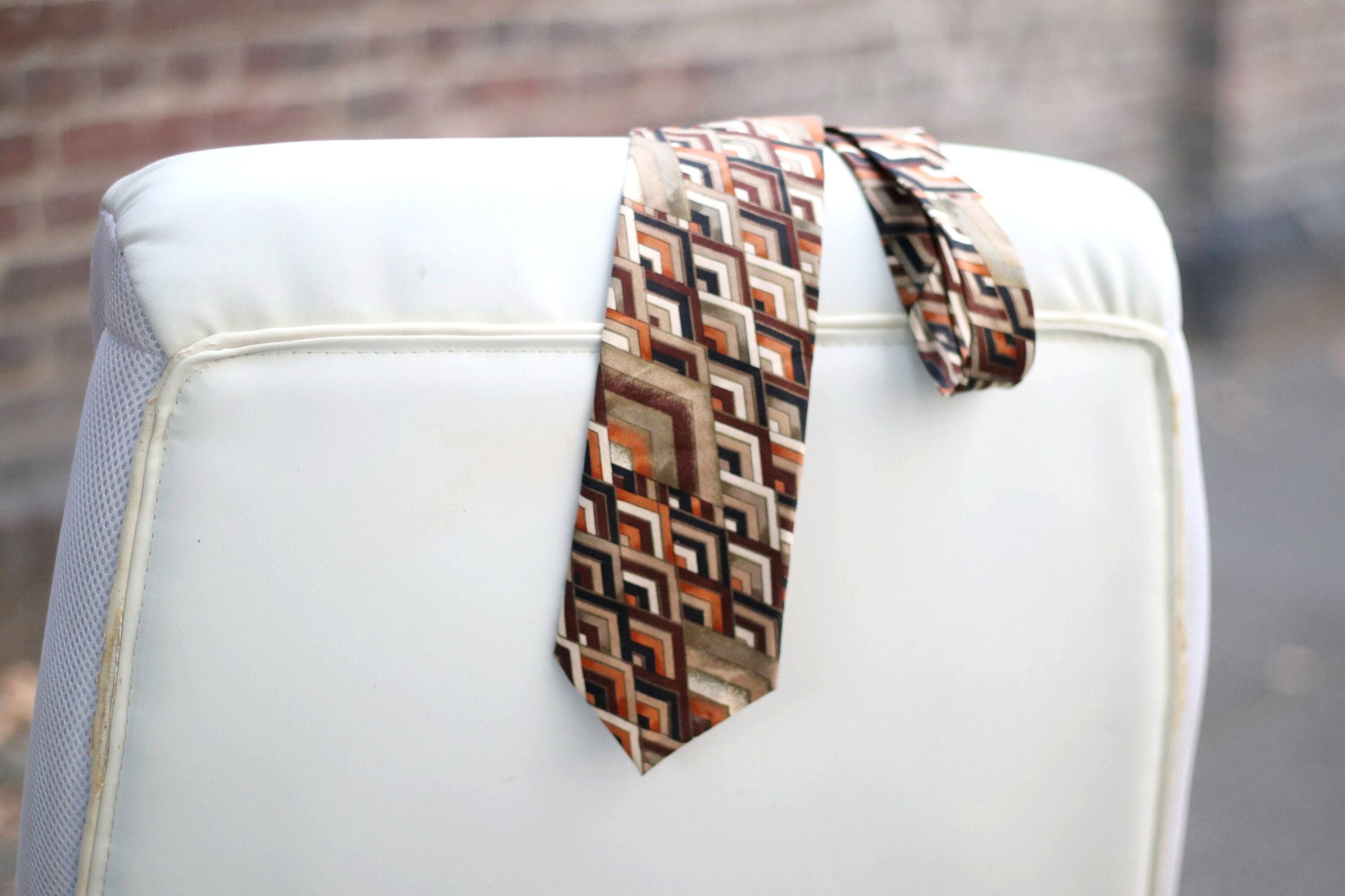 Vintage Italian retro Tie | 90s retro silk brown geometric print brown tie