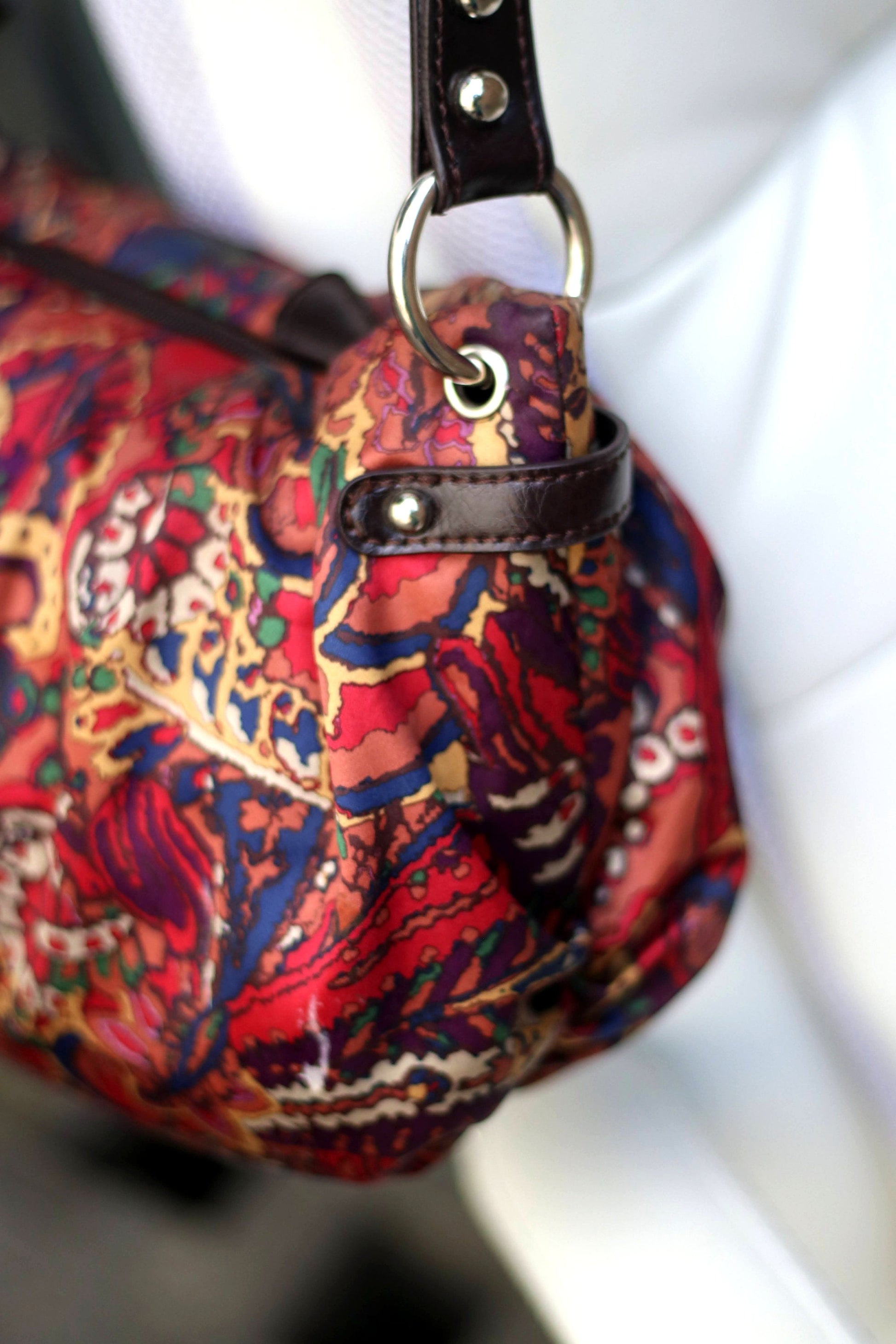 90s nine west printed bag| Vintage fabric handbag| Compact red shoulder bag chic and maximalist