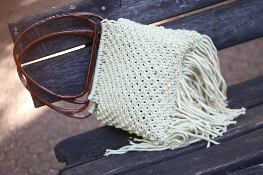 Vintage 70s Woven Brown Basket Bag summer chic