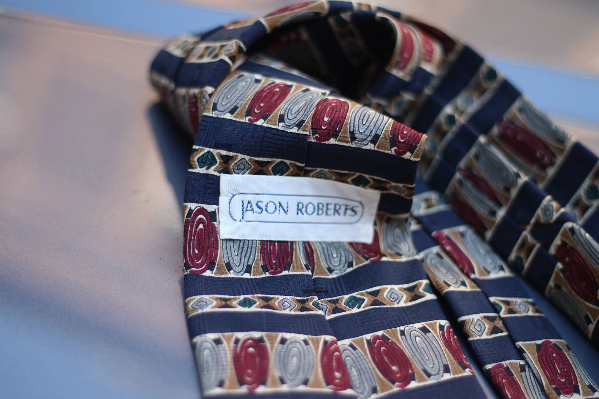 90s Jason Roberts Silk tie| Vintage quirky print blue and red tie| Androgynous fashion| unisex workwear