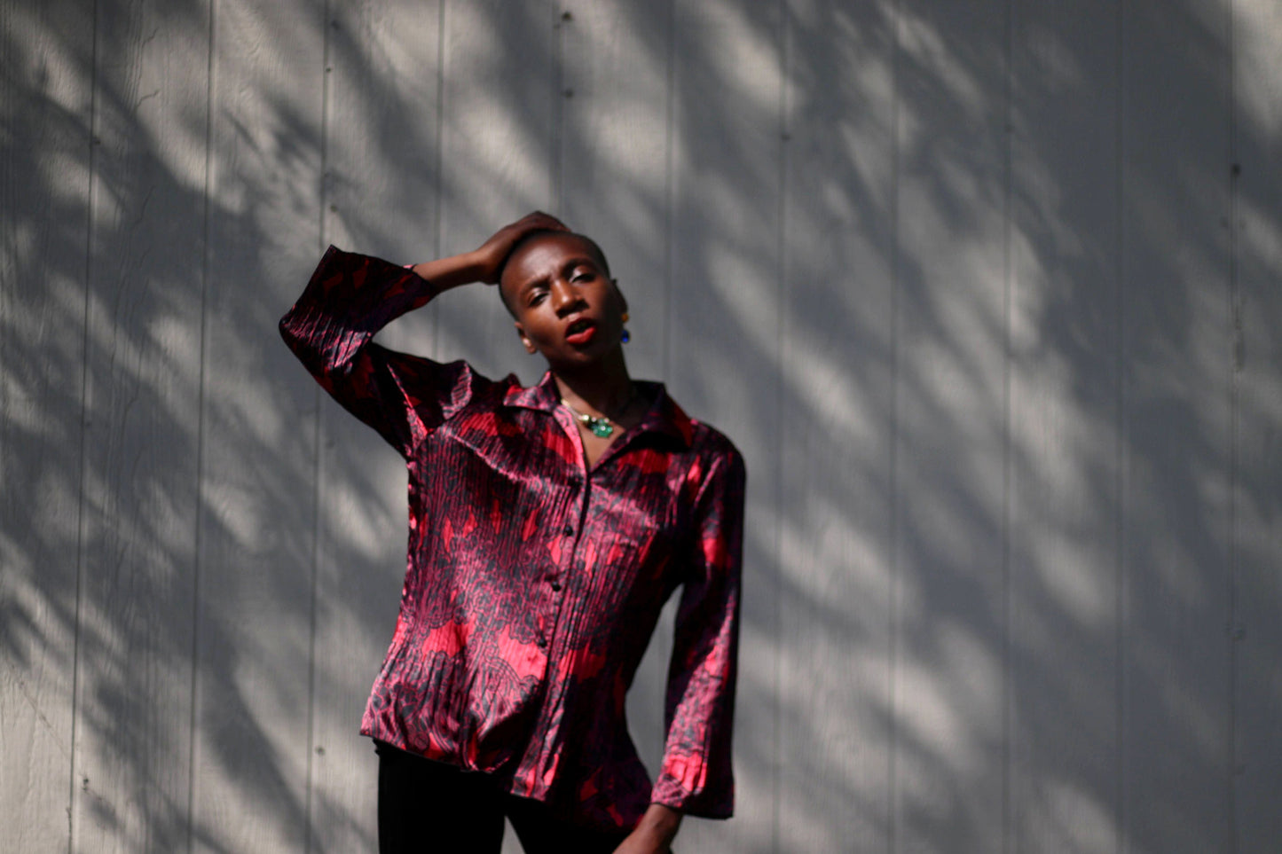 y2k red Jaclyn Smith Blouse| Gothic-inspired Grunge short blouse with black floral print