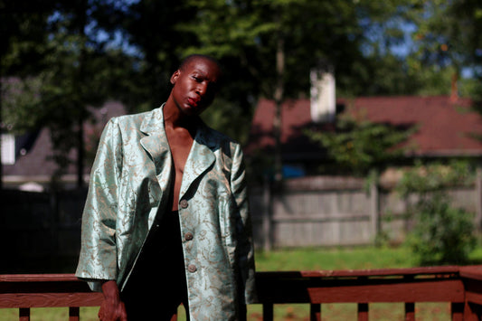 Vintage Opulent Green Blazer| Floral print green mint evening jacket