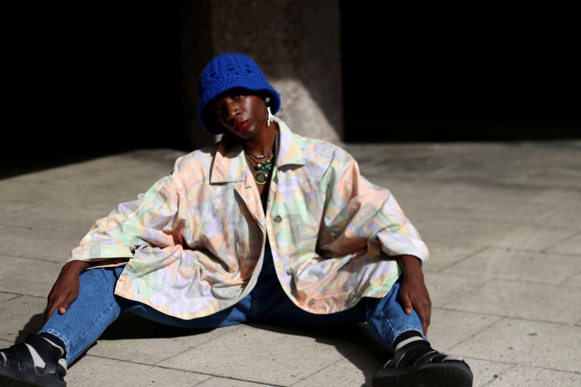 80s Nino Sportswear Jacket| Vintage multicoloured transitional coat| Pastel coloured abstract print lightweight jacket