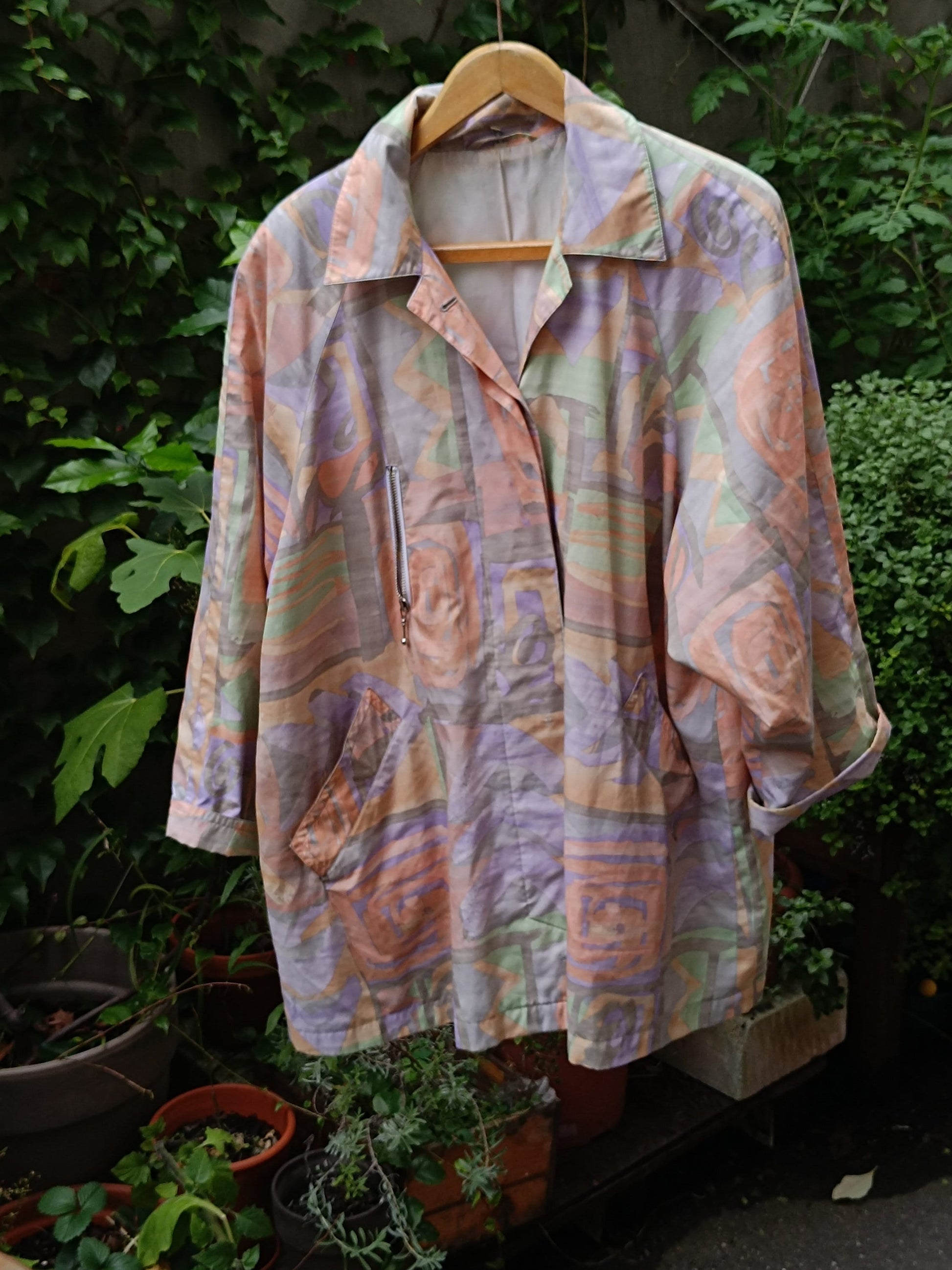 80s Nino Sportswear Jacket| Vintage multicoloured transitional coat| Pastel coloured abstract print lightweight jacket