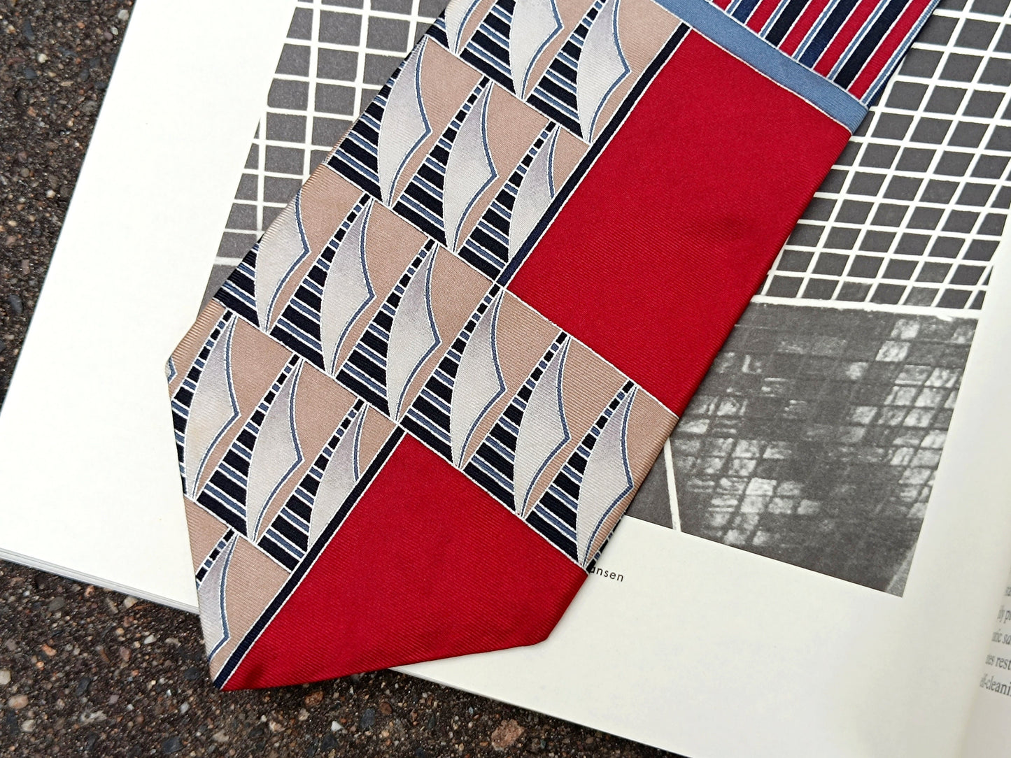 80s Andhurst Silk Tie | Vintage maritime inspired heritage necktie in red| Menswear boat print unisex suiting up accessory