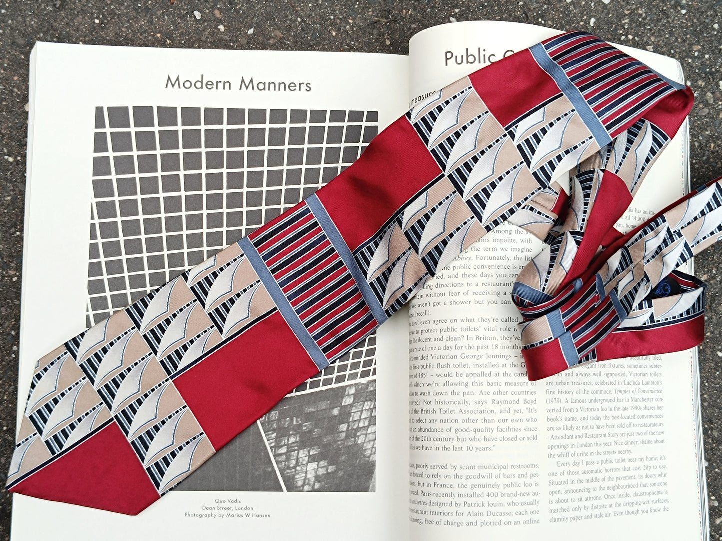 80s Andhurst Silk Tie | Vintage maritime inspired heritage necktie in red| Menswear boat print unisex suiting up accessory