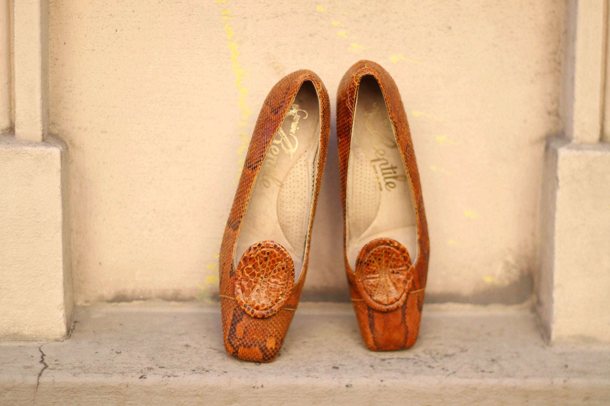 70s Brown Pumps| Vintage Genuine exotic skin print Heels| Vintage feminine glamorous pumps made in spain