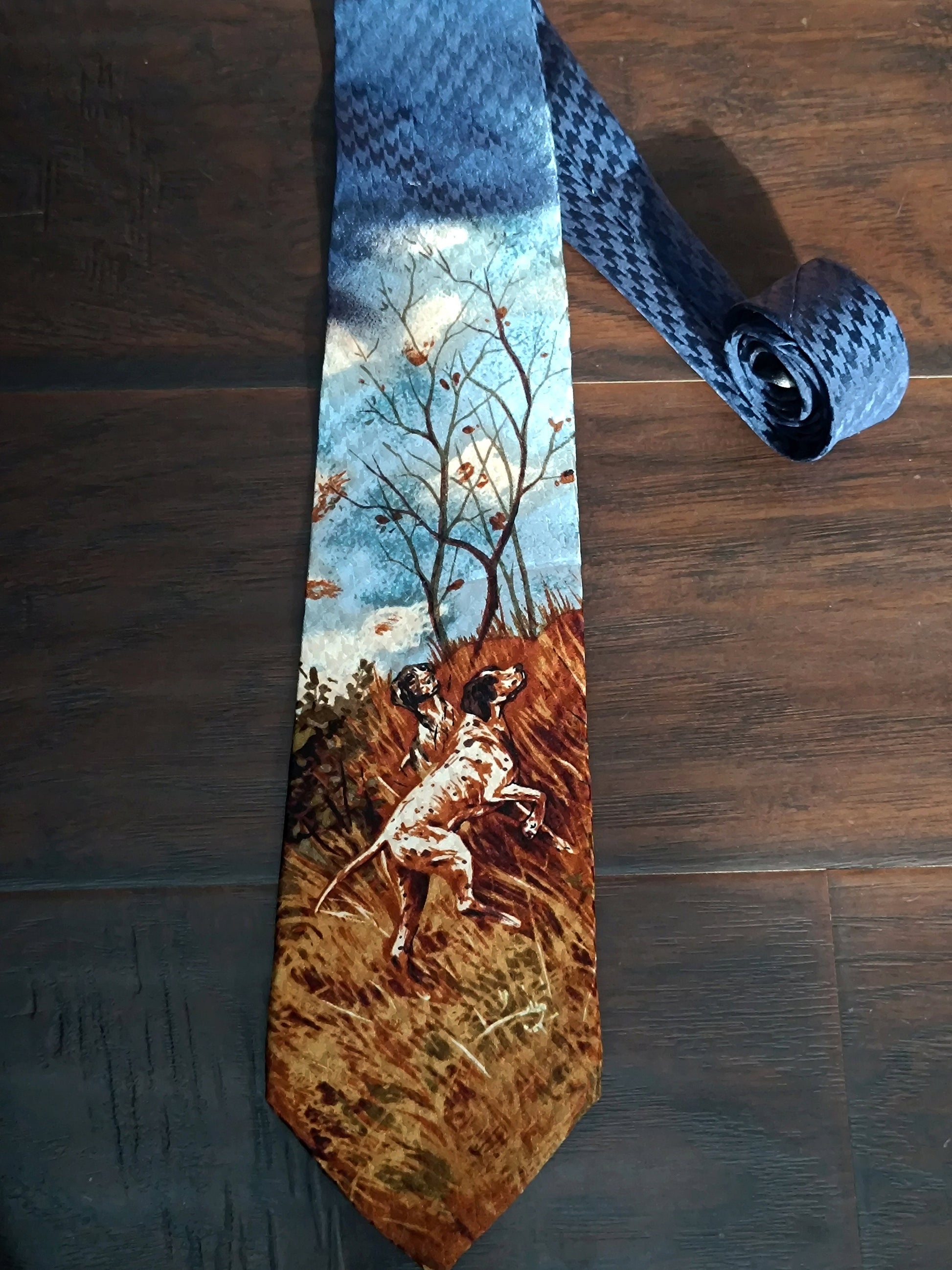 90s Hathaway Silk Tie | Whimsical Dog print neck tie| Sartorial brown necktie