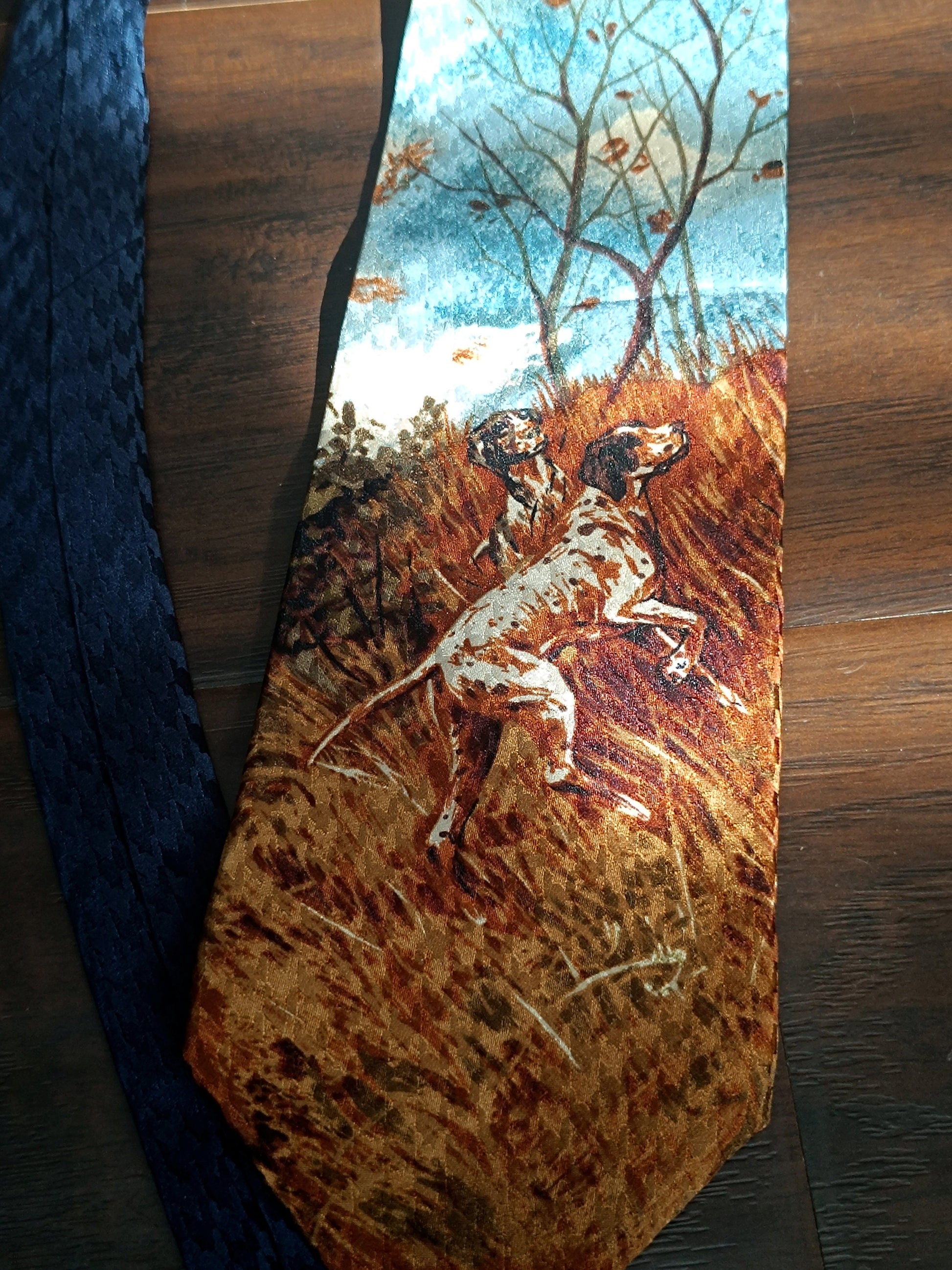 90s Hathaway Silk Tie | Whimsical Dog print neck tie| Sartorial brown necktie