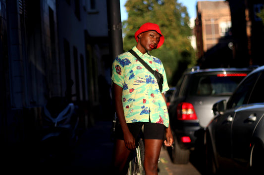 Vintage Beach print shirt| 90s sporty tropical print shirt| Crazy print shirt