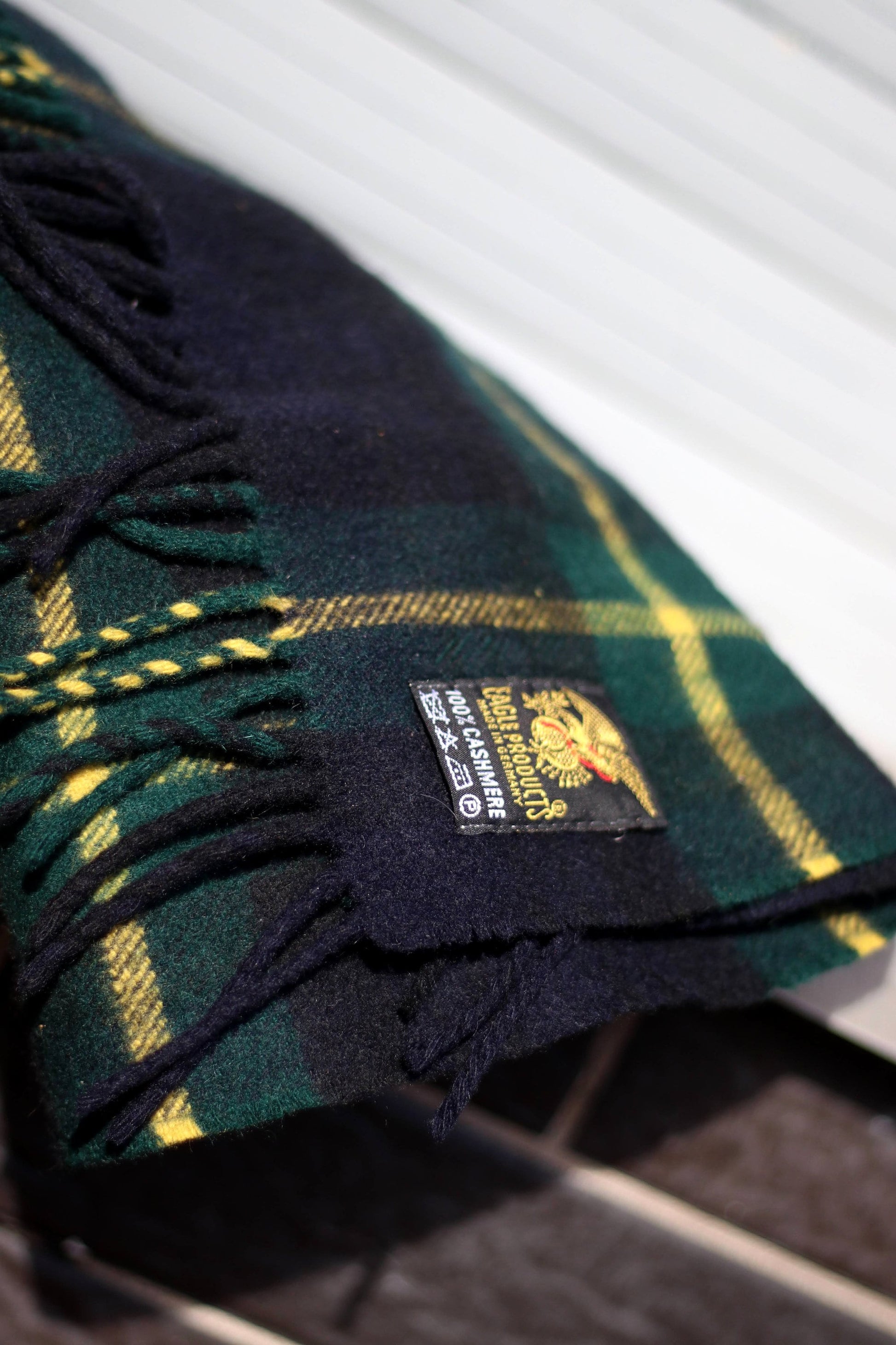 90s Cashmere Scarf| Vintage green and black plaid winter accessory | Minimalist checkered tartan winter wrap