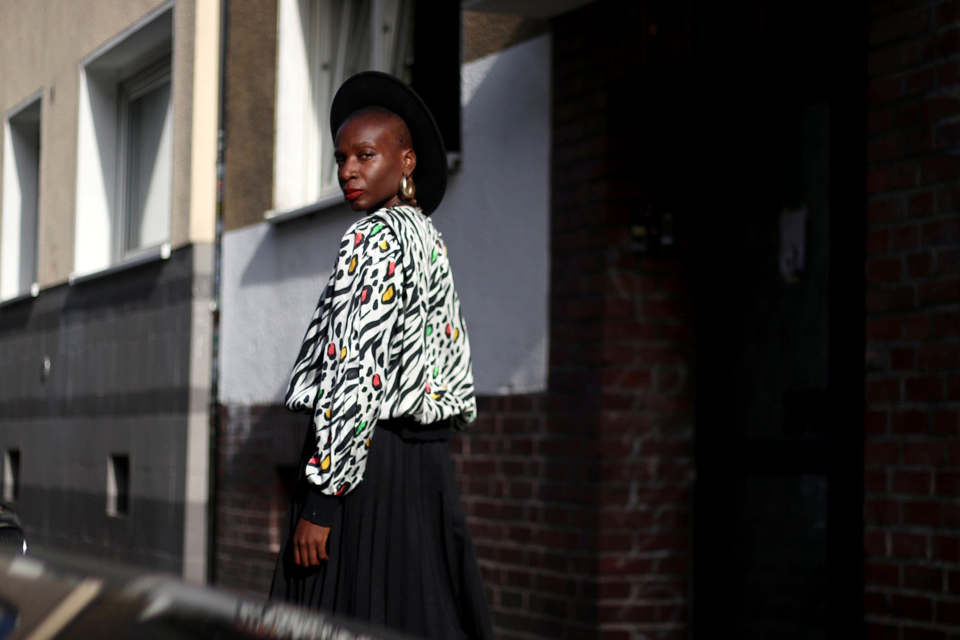 80s St Malo Blouse | Vintage animal print tunic| Monochrome black and white design| Crazy print Maximalist long sleeved top