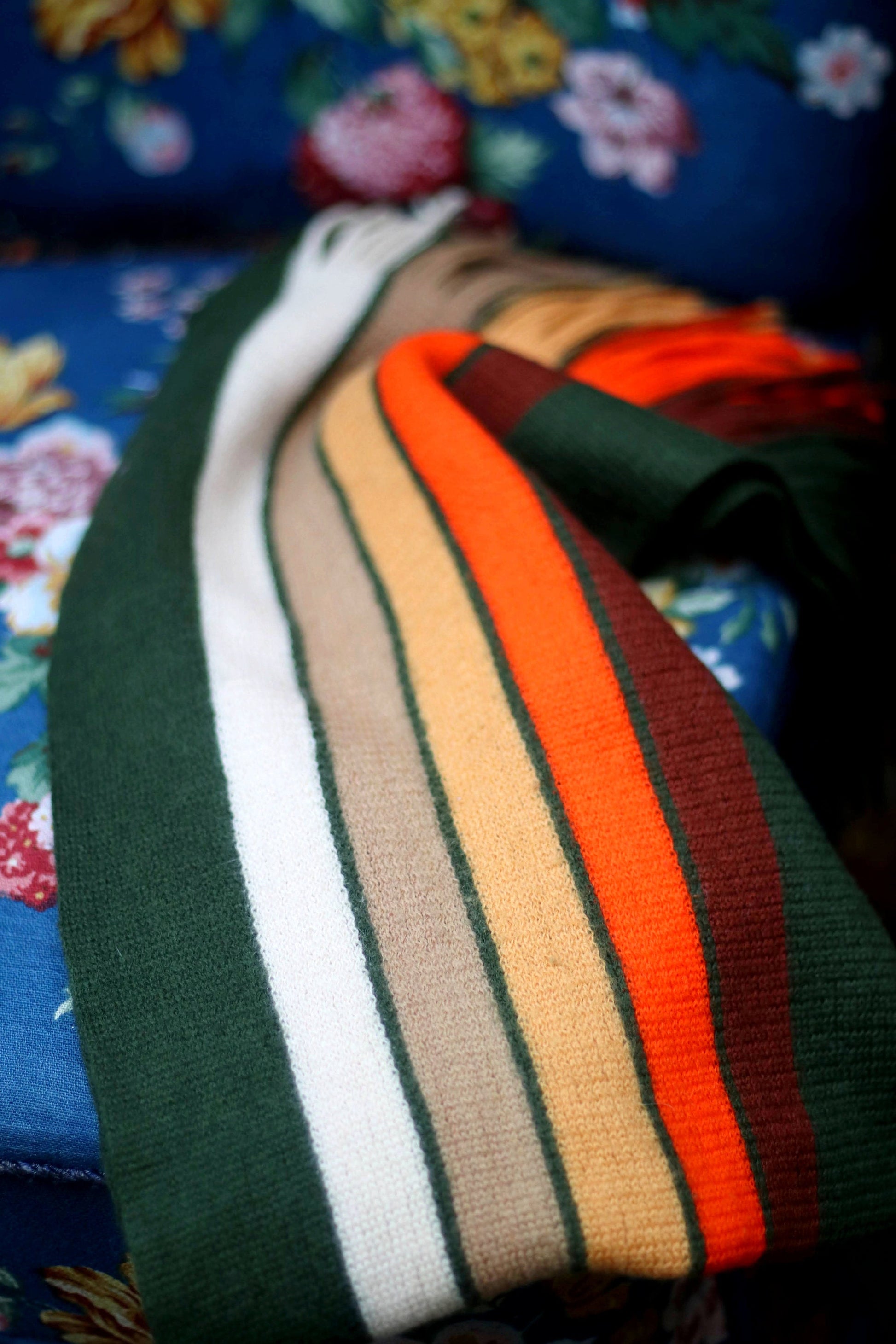 Y2K striped scarf| Vintage multicolored winter scarf| retro green, orange and brown winter scarf