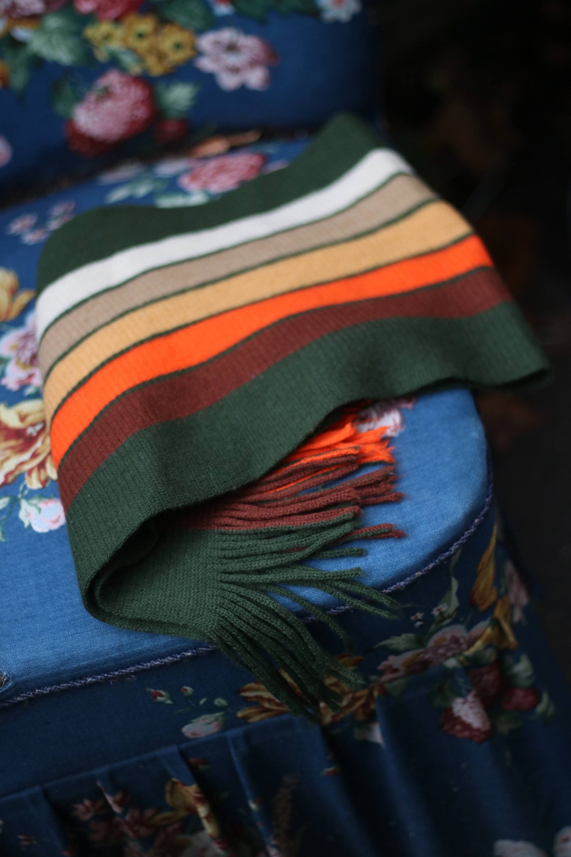 Y2K striped scarf| Vintage multicolored winter scarf| retro green, orange and brown winter scarf
