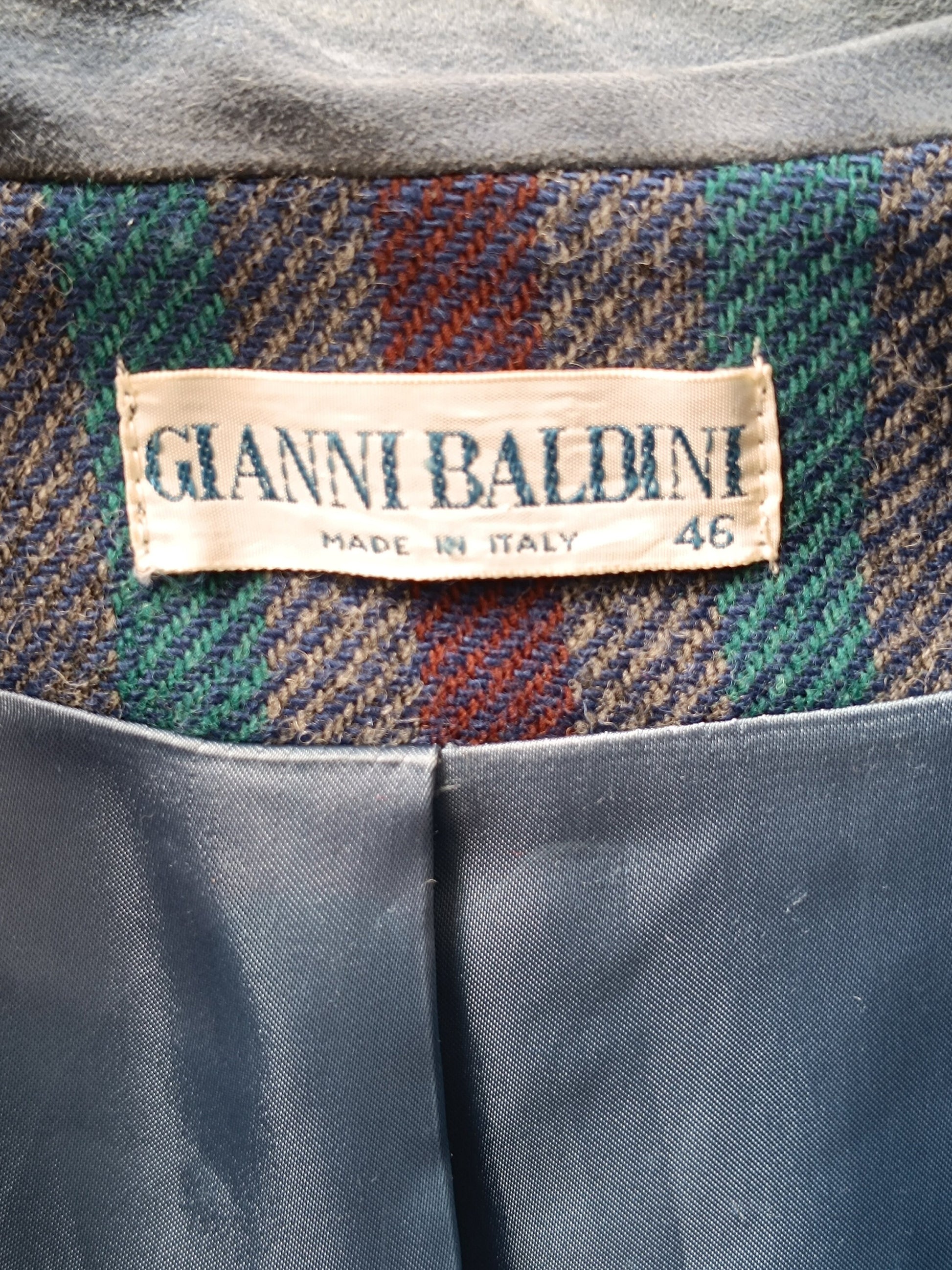 70s Gianni Baldini Winter Coat | Vintage Blue Checkered long jacket| Elegant retro plaid coat| Women's tartan coat