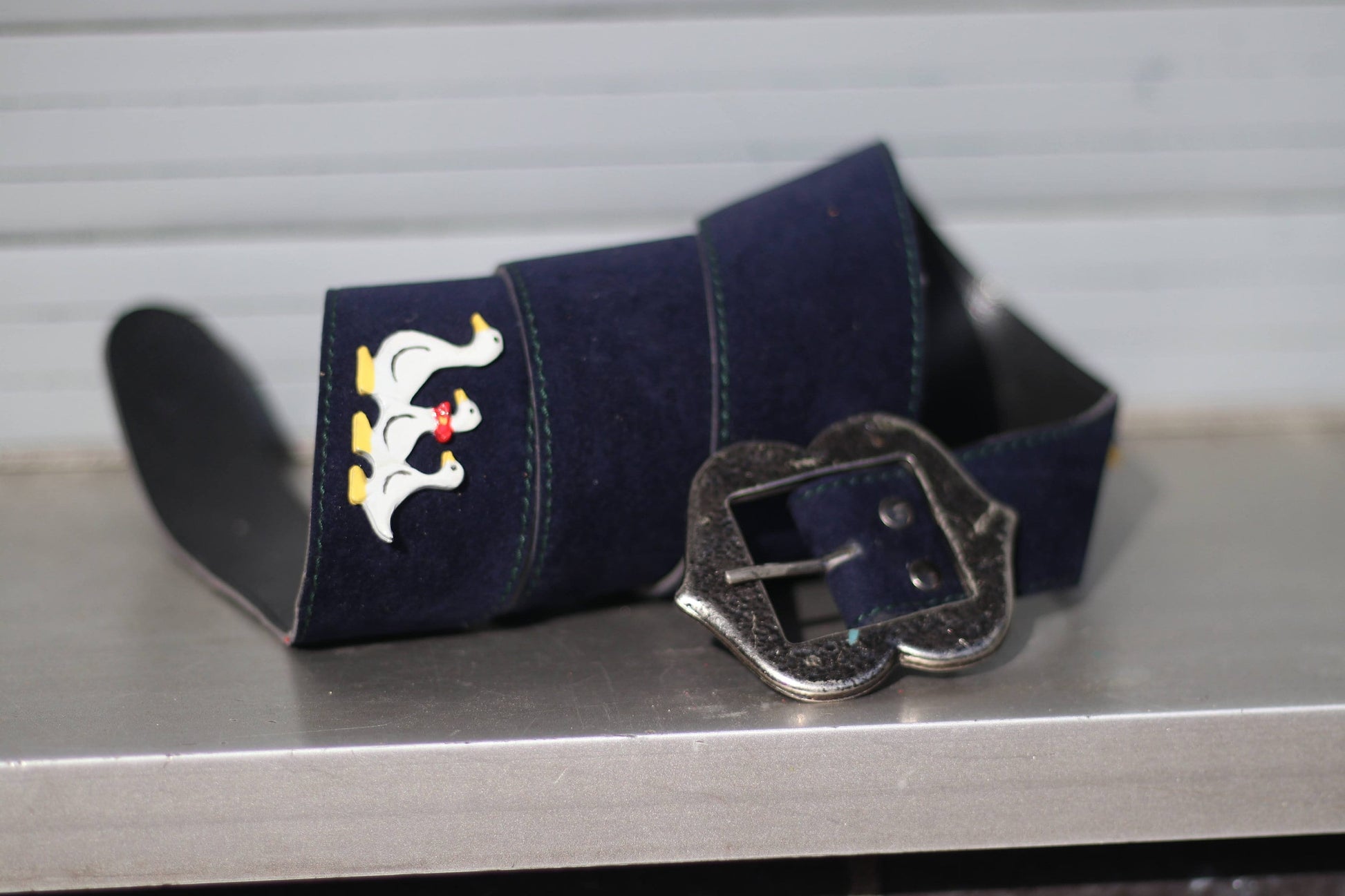 80s Folk-Inspired Belt | Vintage duck motif blue maximalism belt| Quirky farm animal accessory