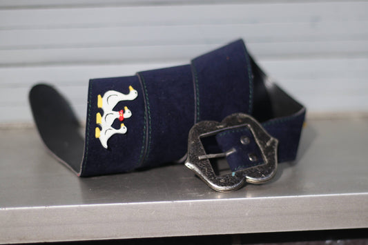 80s Folk-Inspired Belt | Vintage duck motif blue maximalism belt| Quirky farm animal accessory