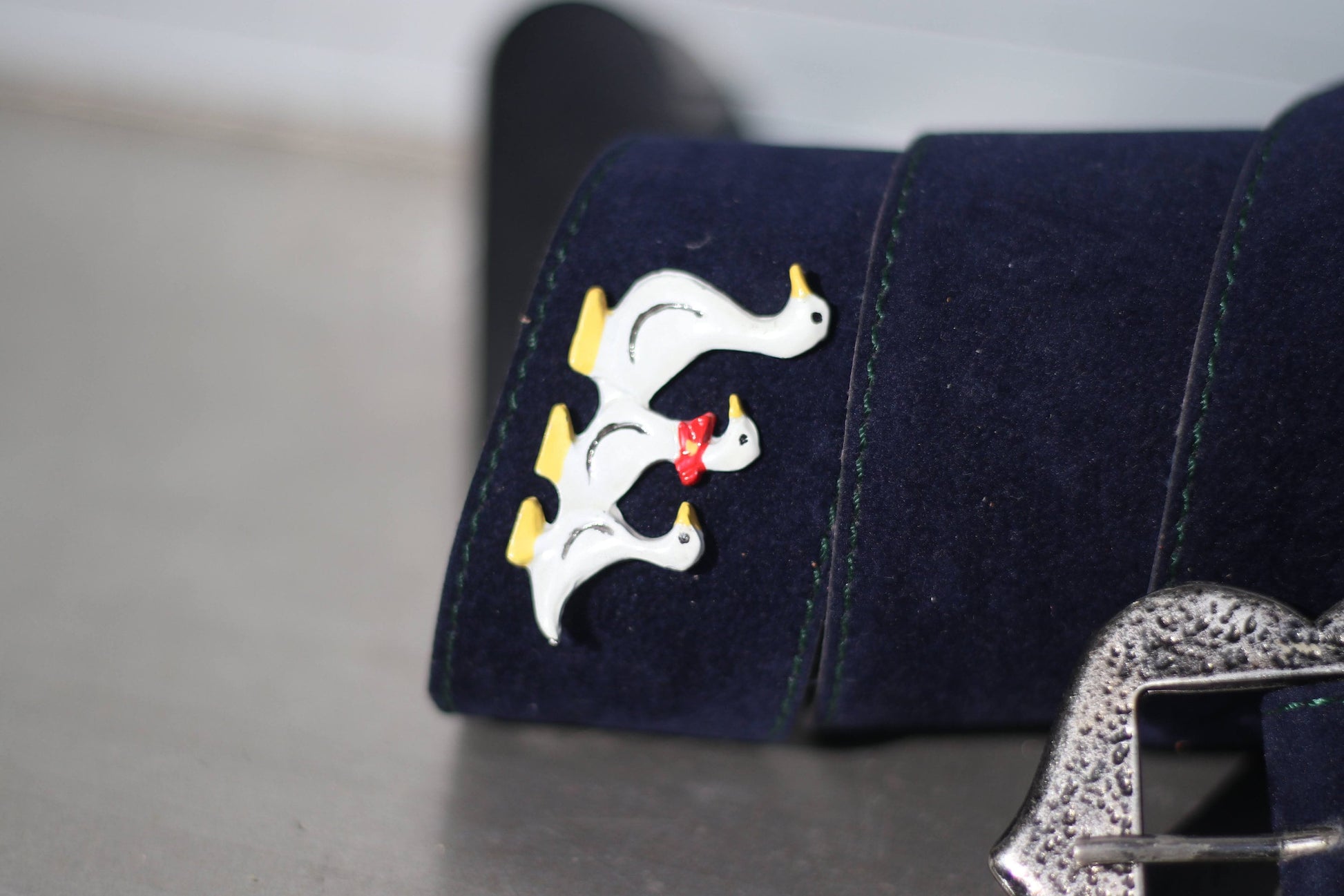 80s Folk-Inspired Belt | Vintage duck motif blue maximalism belt| Quirky farm animal accessory
