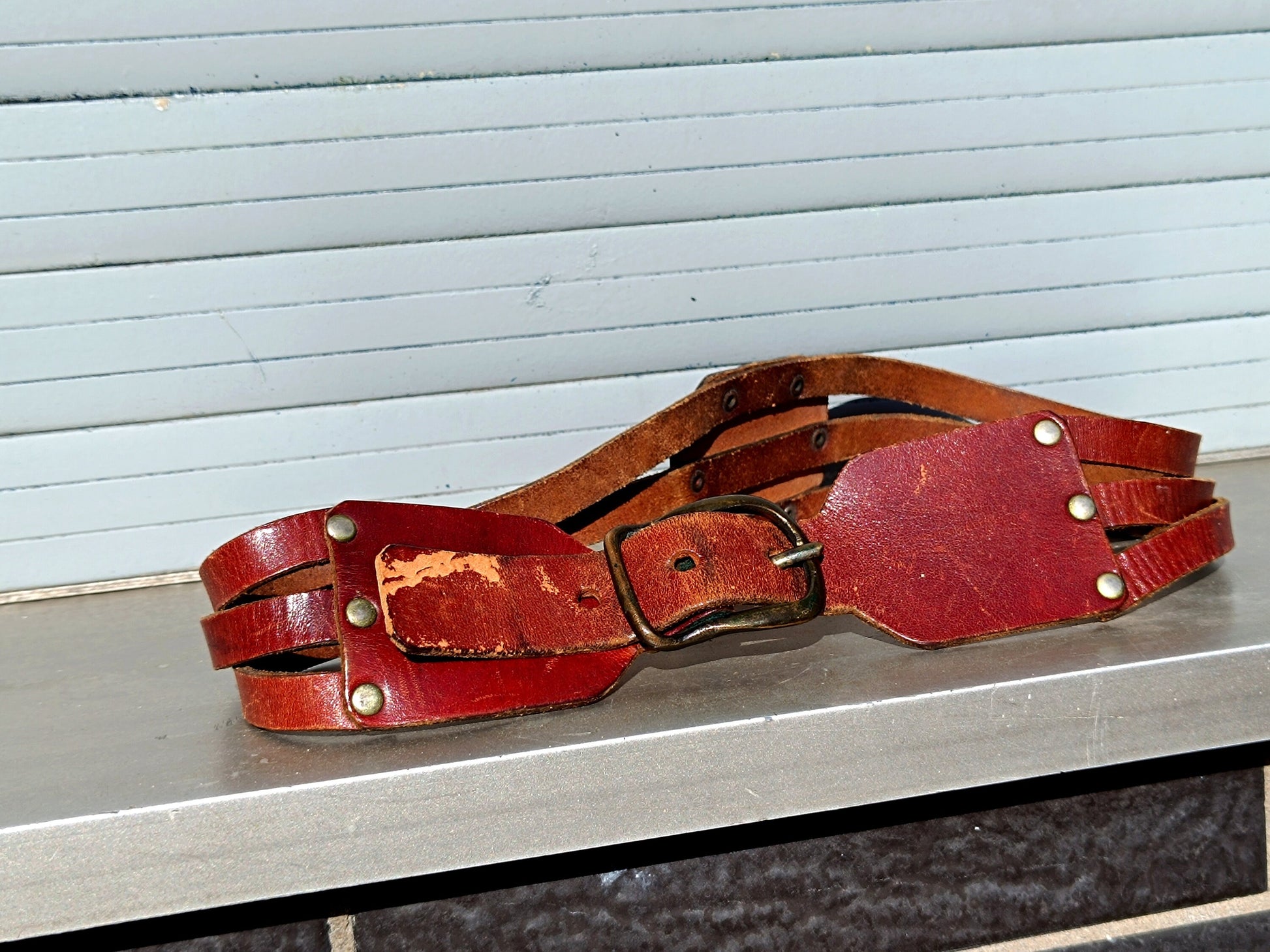 70s leather waistbelt| Vintage Feminine retro Brown Leather belt | Avant garde minimalist belt