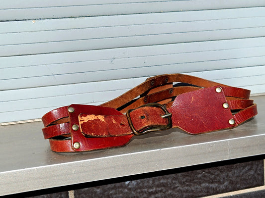 70s leather waistbelt| Vintage Feminine retro Brown Leather belt | Avant garde minimalist belt